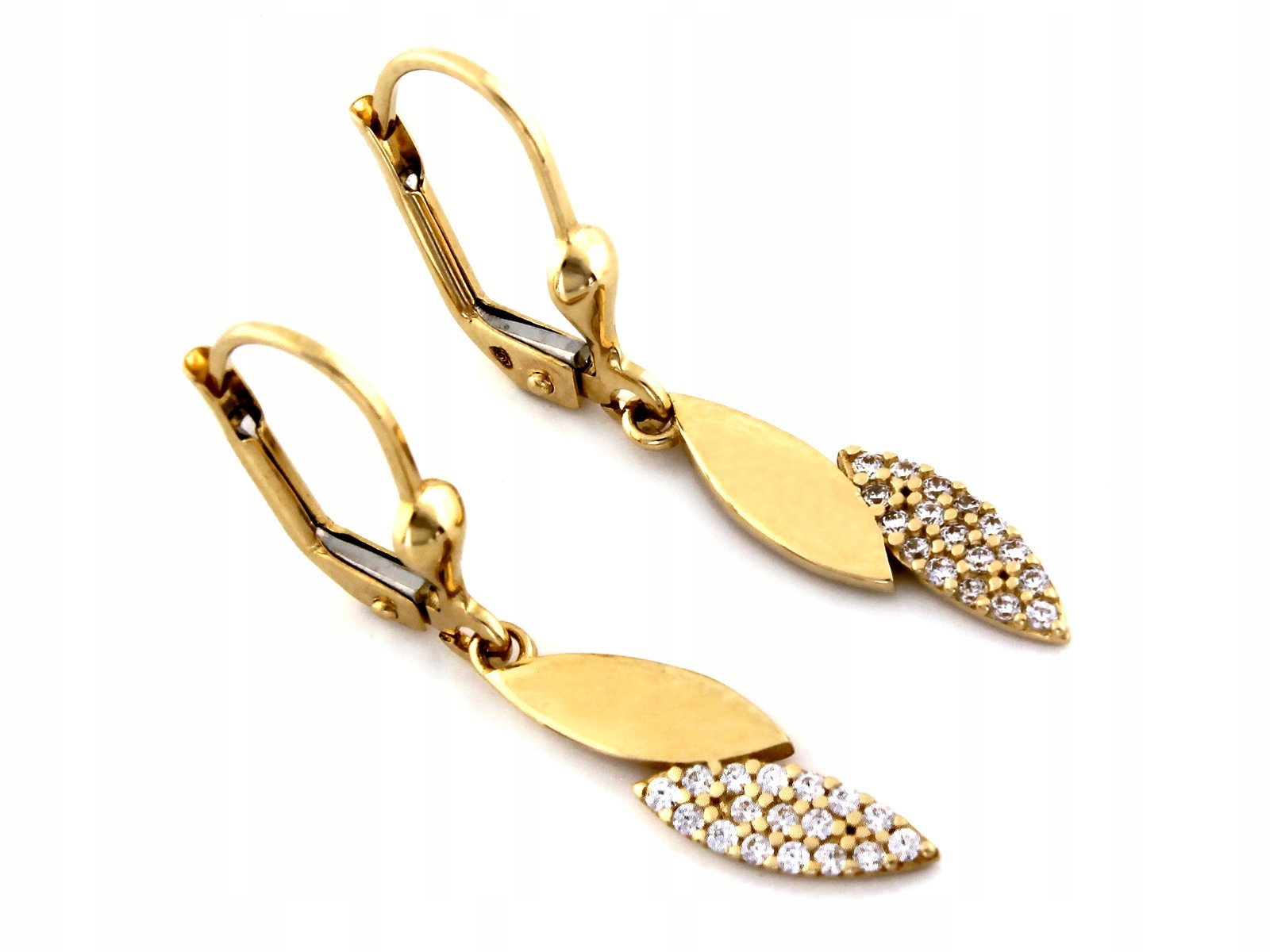 Dámské zlaté náušnice 585 visací se zirkonem 1.88g šířka 5 mm na dárek