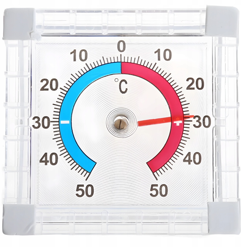 TERMOMETR ZEWNĘTRZNY WEWNĘTRZNY OKIENNY NA OKNO OGRODOWY PRZEZROCZYSTY 50