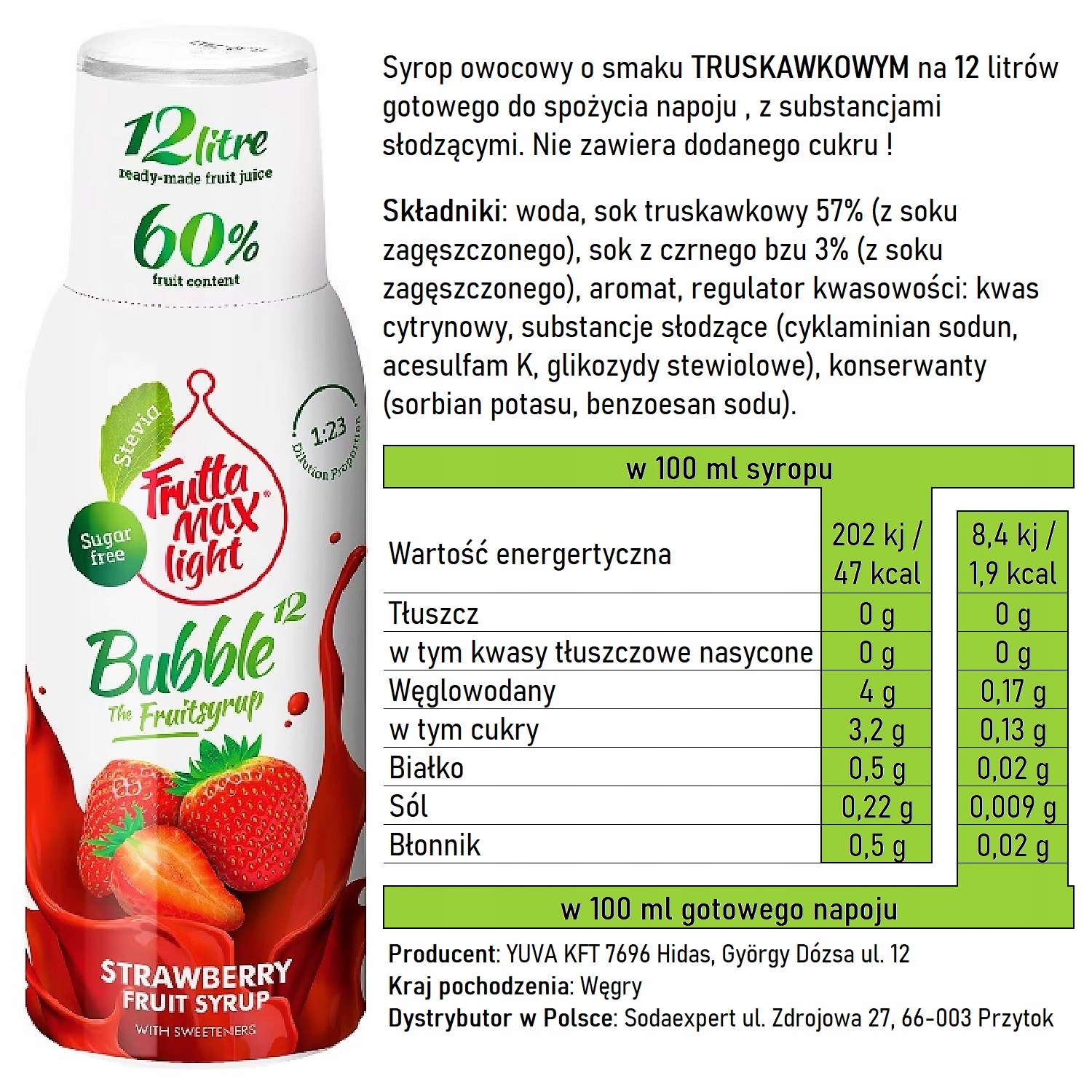 Zestaw 2 syropów do saturatora Soda FruttaMax Pomarańcza i Truskawka Pojemność 500 ml