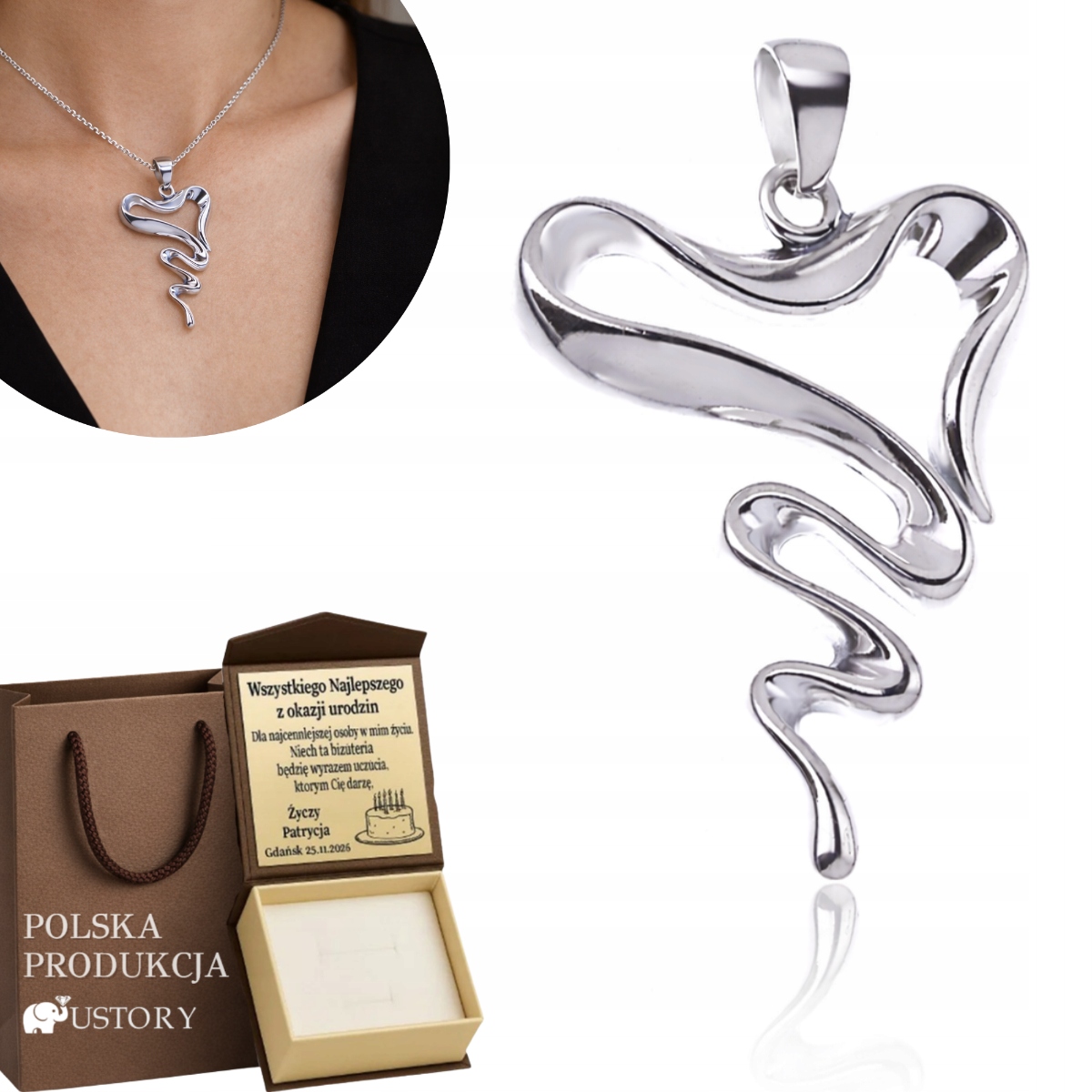 Stříbrný Velký Přívěsek Cikcak 6,5 cm Stříbro 925 Masivní Elegantní Gravírování 10 G