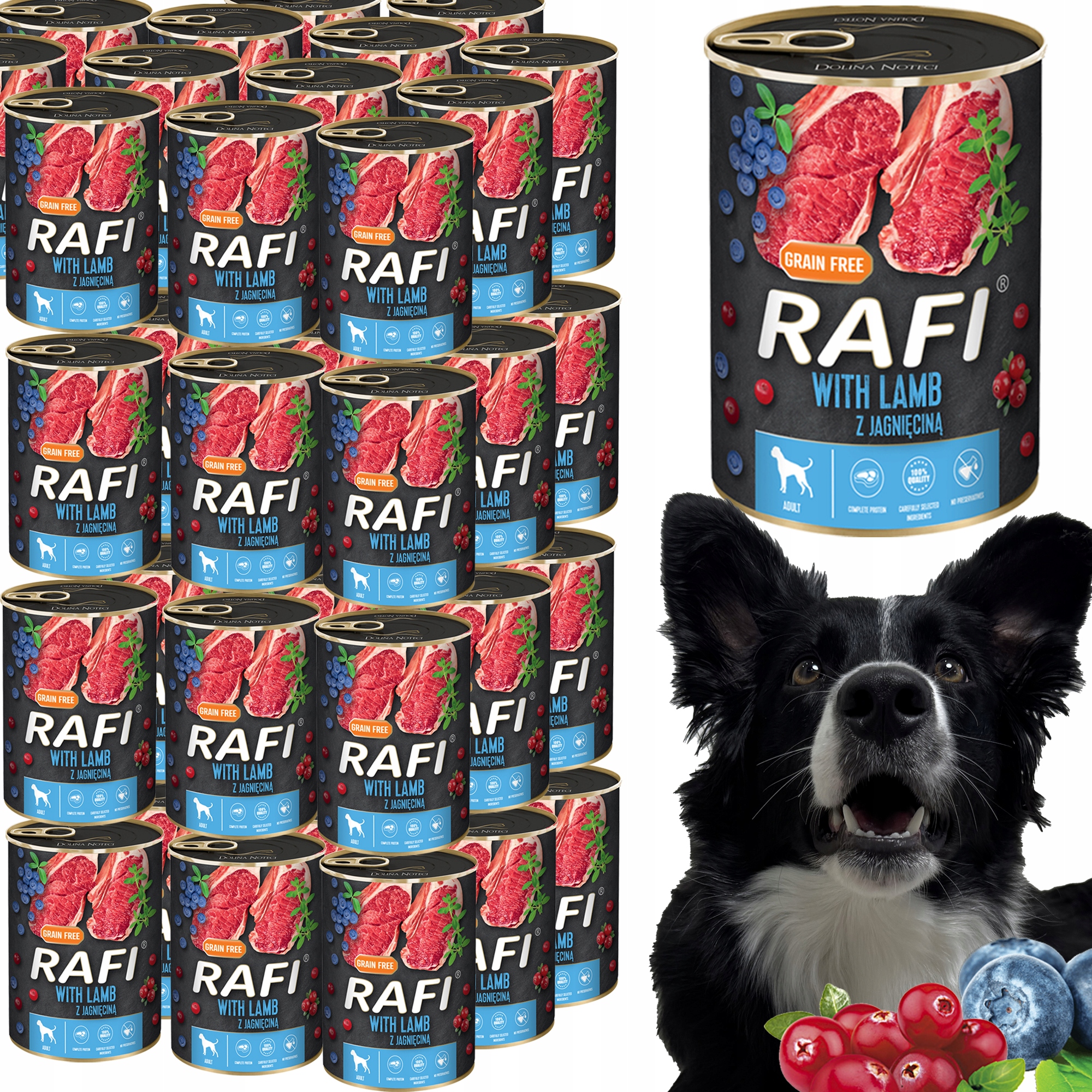 Krmivo Rafi pro psy Jehněčí Brusinky Borůvka Dolina Noteci 400 g x 48 ks