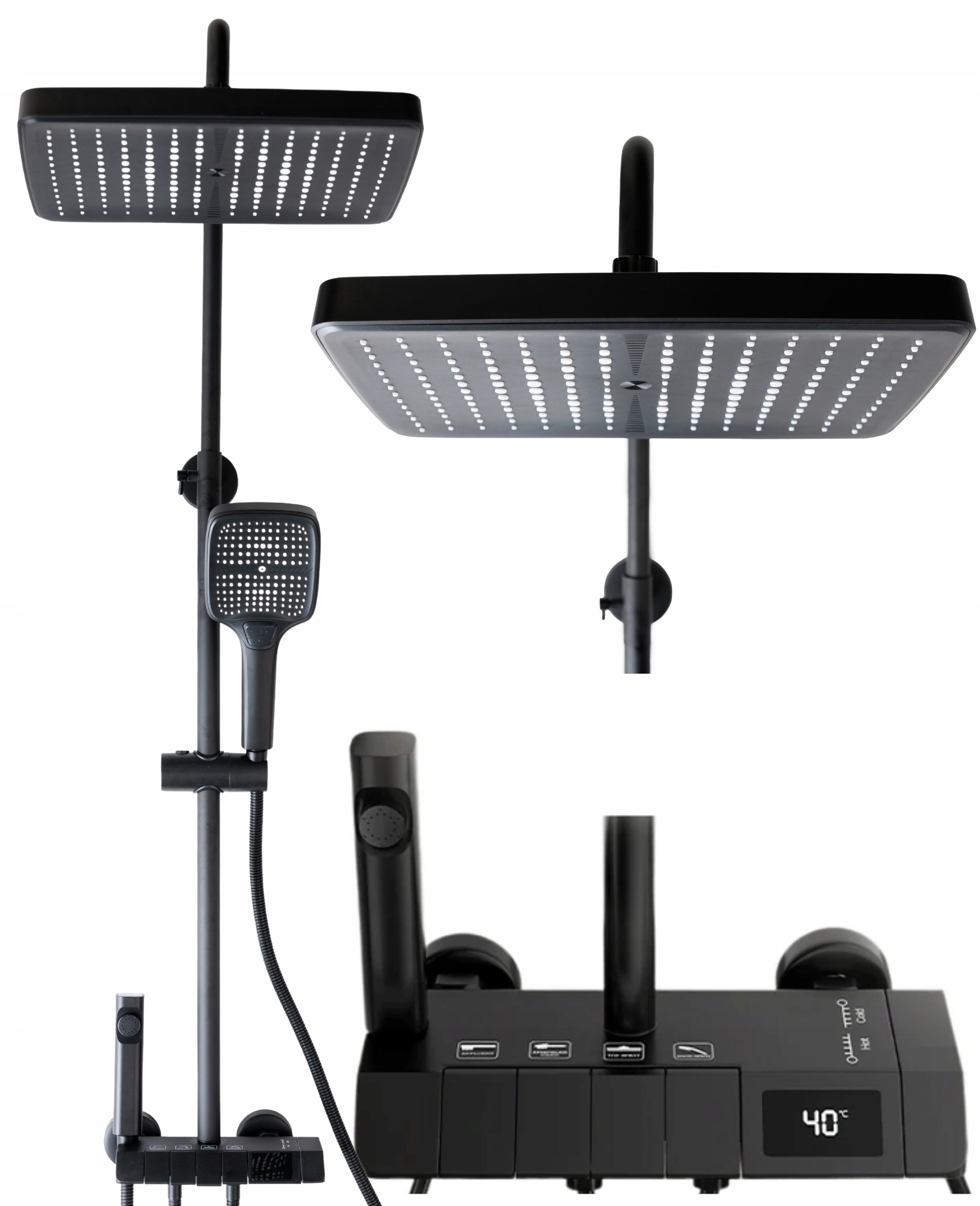 Sprchový set Lukas černá matná 4-funkční s ukazatelem teploty