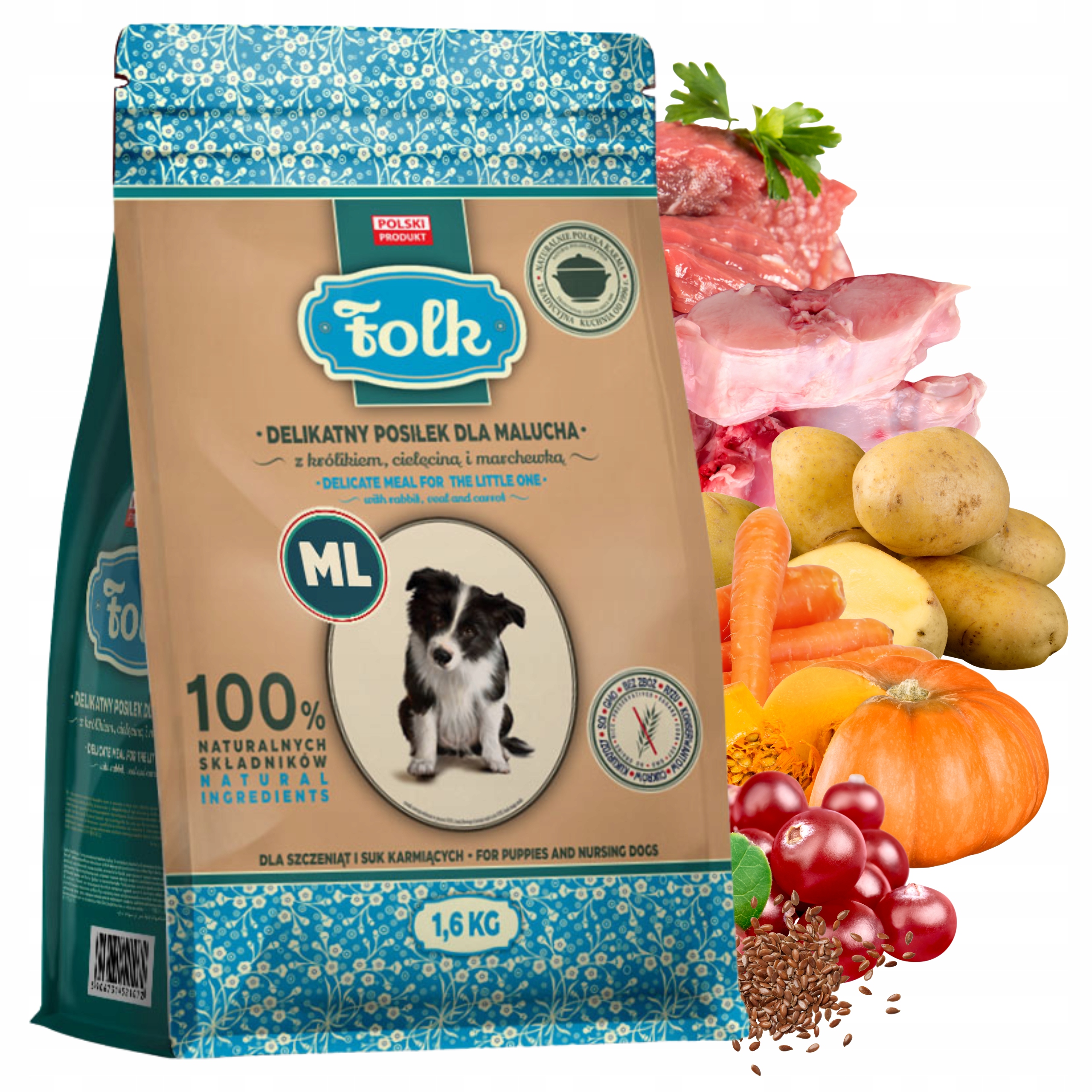 Levně Folk Krmivo pro štěňata středních velkých plemen králík telecí 1,6 kg