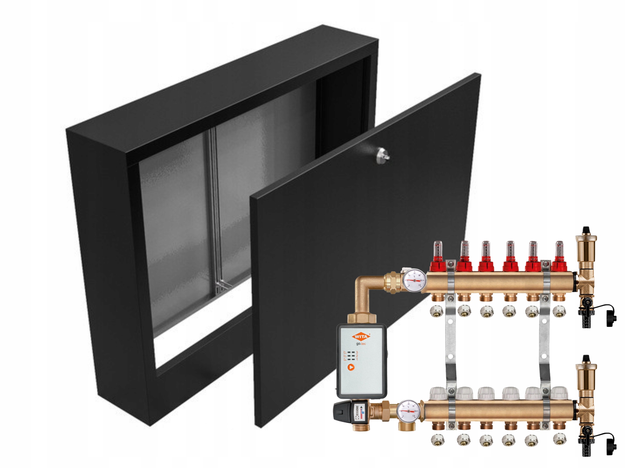 Mosazný Rozdělovač Podlahovky 6+ Čerpadlo Vítá+nástěnná Skříňka Černá+pex