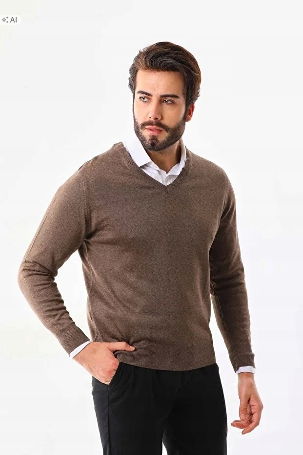 Pánský Melírovaný Svetr S Výstřihem Do V Elegantním Stylu, Velikost 5IA