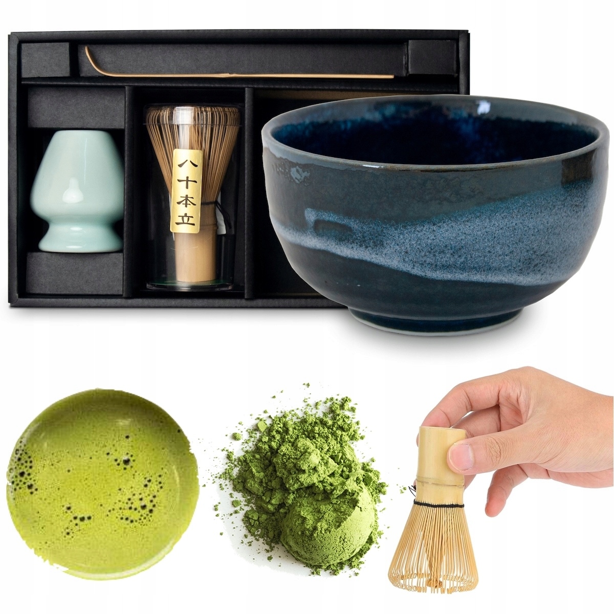 Levně Sada na přípravu čaje Matcha Modro-černý 4 prvky Edo Japan