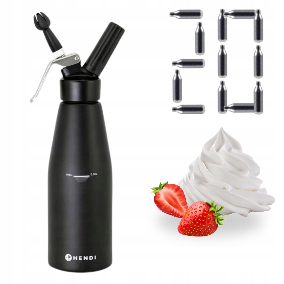 Černý sifon na šlehačku Hendi 1 l, sada 20 kusů nábojů