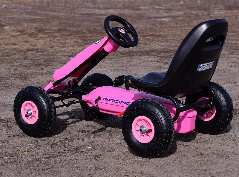 GOKART NA PEDAŁY Pink RÓŻOWY POMPOWANE KOŁA Szerokość pojazdu 62 cm