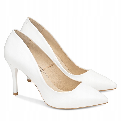 Brilu Polskie Ślubne Klasyczne Wysokie Szpilki Raven Białe 36