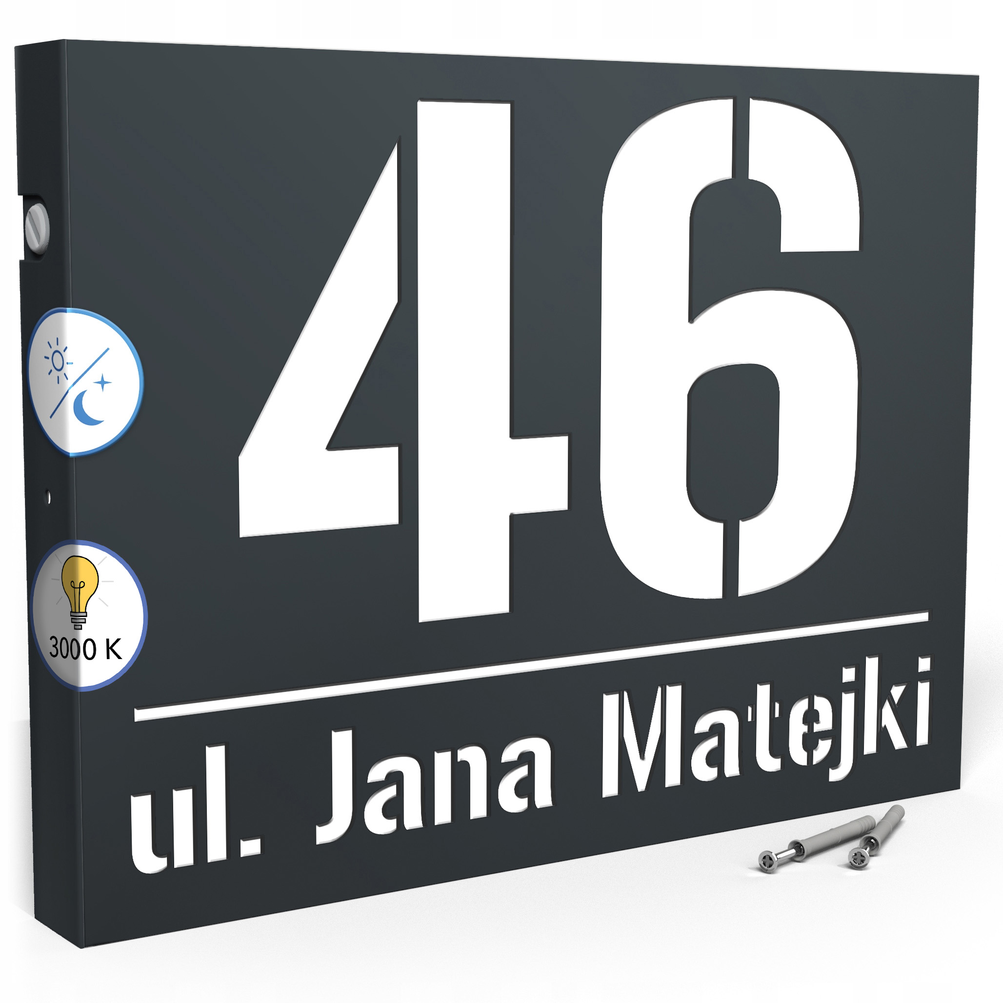 Led tabulka 3000k senzor 40x30 cm Teplá barva Číslo na dům Antracit