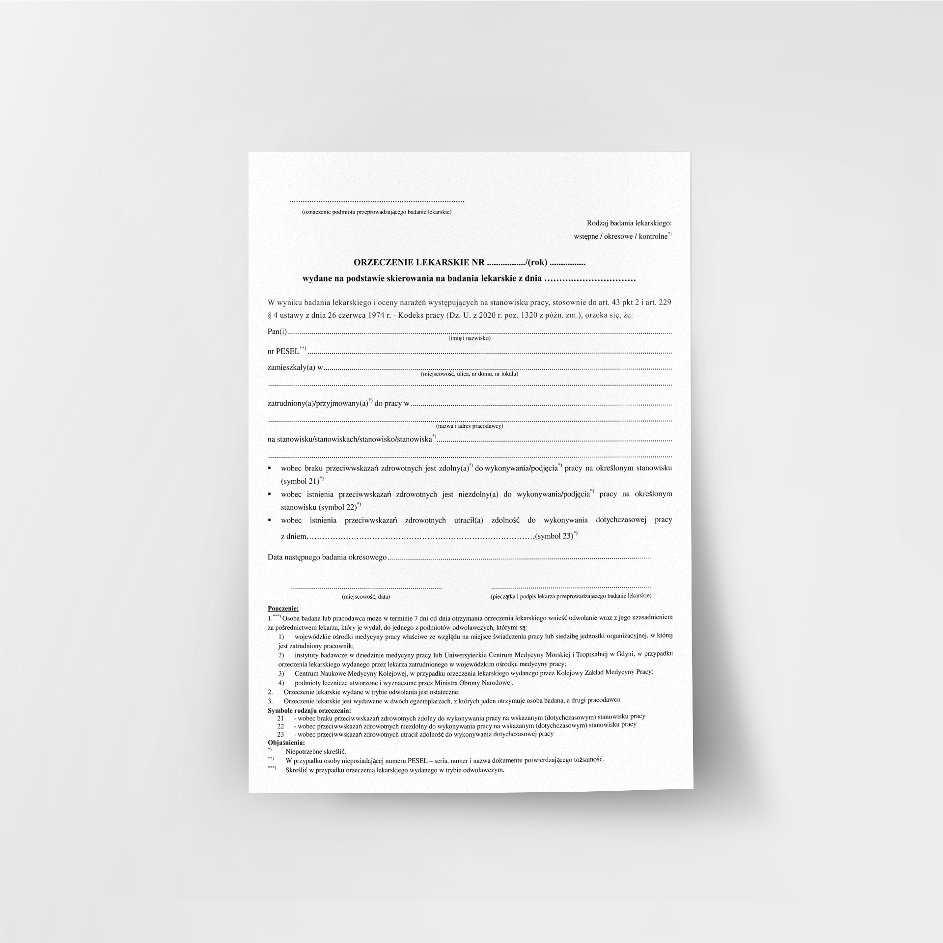 

Orzeczenie lekarskie o zdolności do pracy 2021