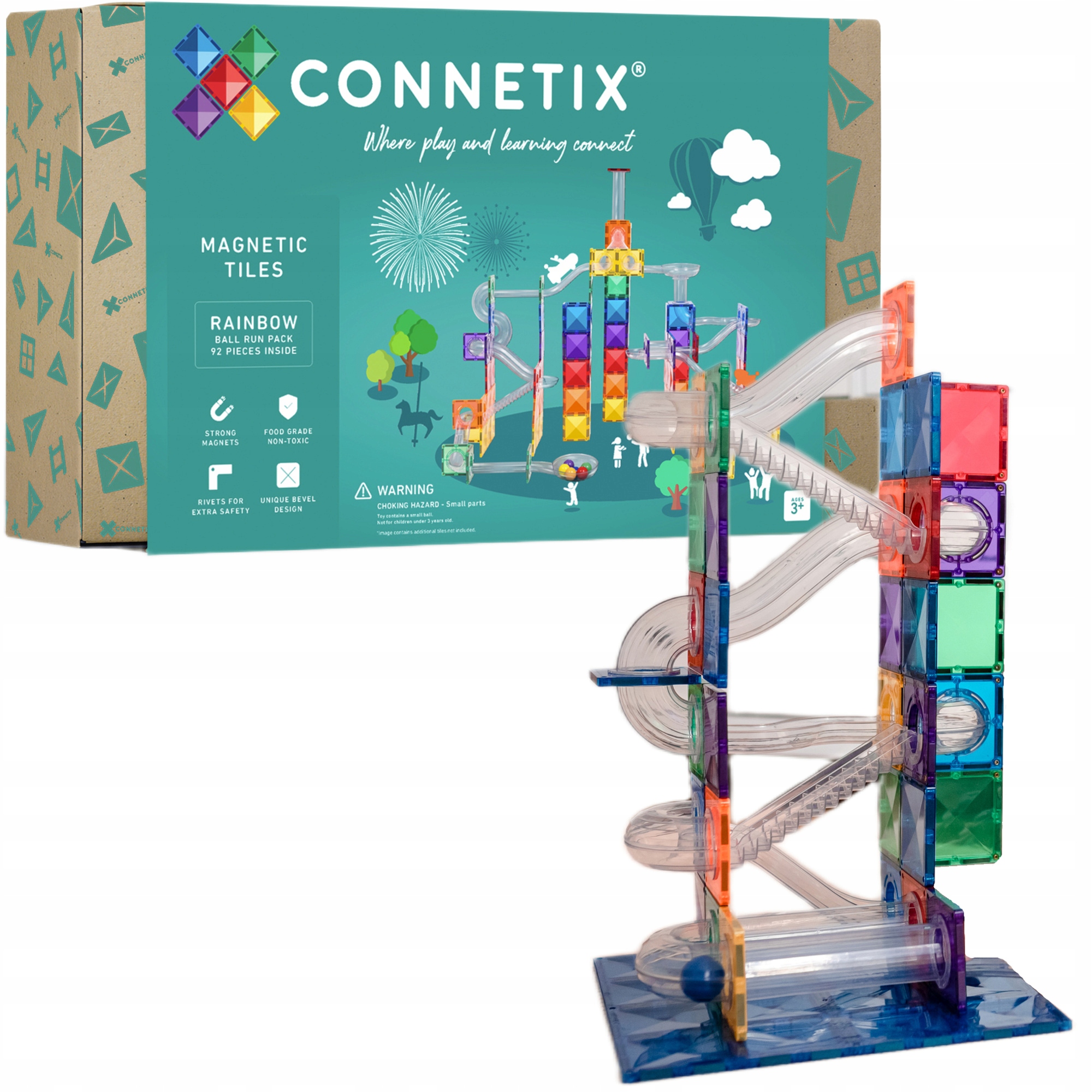Klocki Magnetyczne Kulodrom 92 el. Connetix Rainbow Ball Run Pack 3+