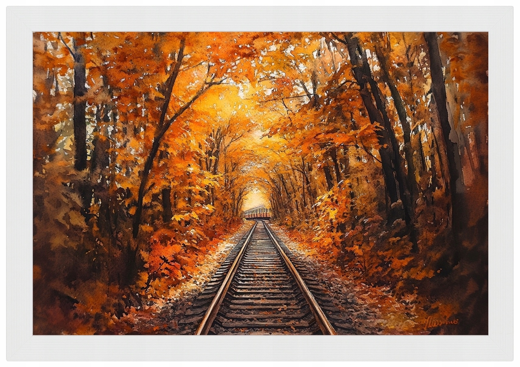 Rám Rámeček Plakát Les Stromy Železniční Koleje Podzimní Tunel 60x40
