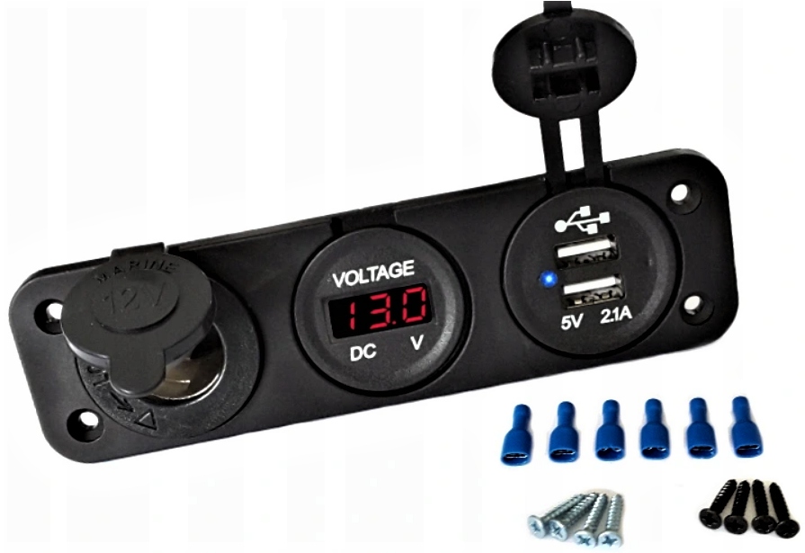 LISTWA ZAPALNICZKA WOLTOMIERZ ŁADOWARKA USB x 2