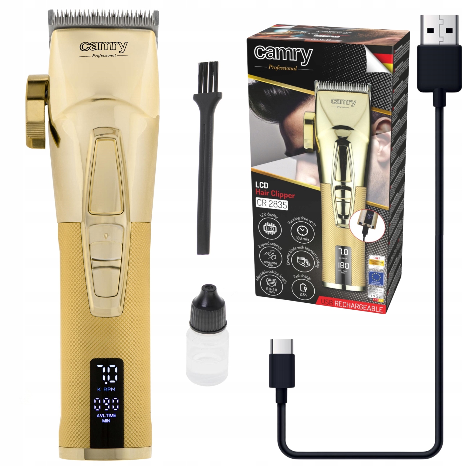 Profesionální pánský zastřihovač vlasů s 8 nástavci LCD Usb