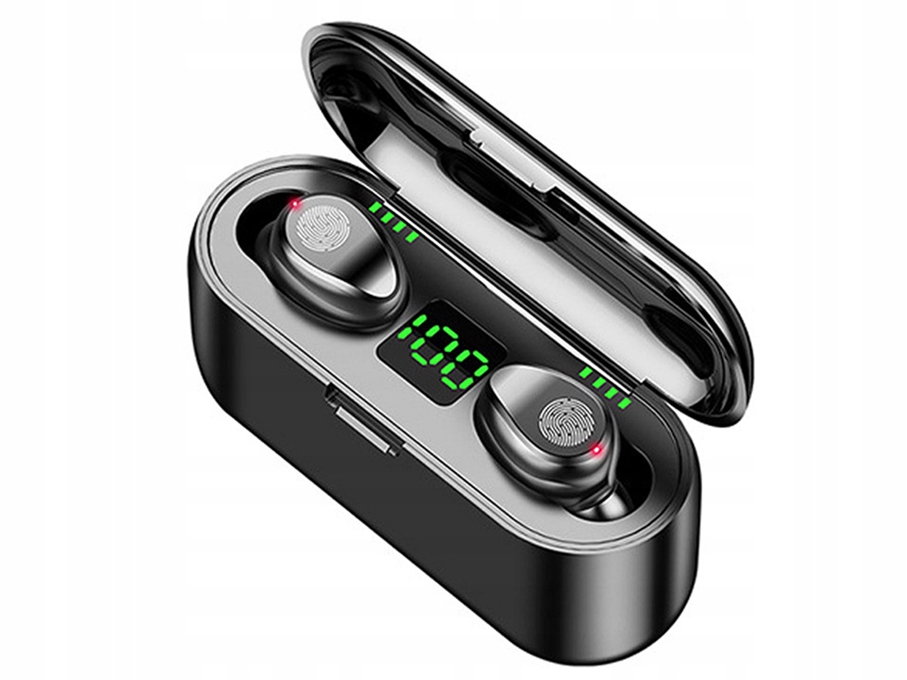 SŁUCHAWKI BEZPRZEWODOWE SPORTOWE F9 BLUETOOTH POWERBANK CZARNE Stan opakowania oryginalne