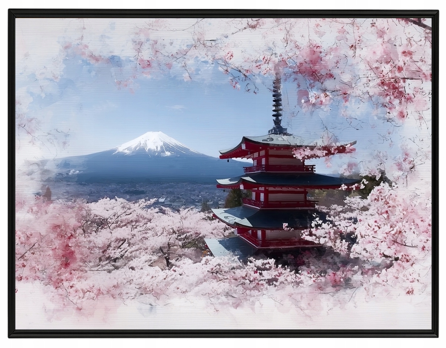 Plakát Rámeček Hliník Japonsko Hora Fuji Pagoda Sakura Květ Višeň 80x60