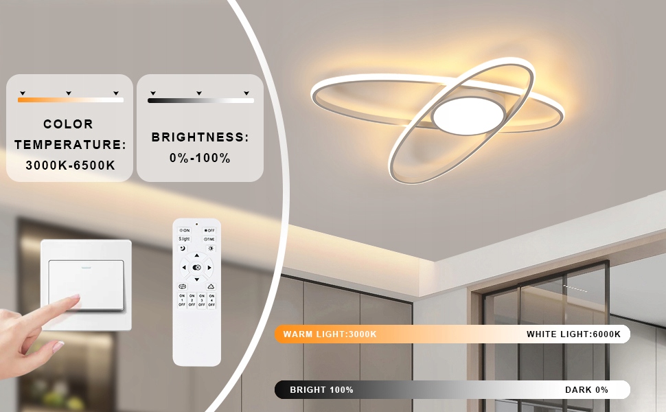 ŚCIEMNIALNA LAMPA SUFITOWA LED LAMPA PLAFON BIAŁY RING PILOT DO SALONU 40W Kolor biały