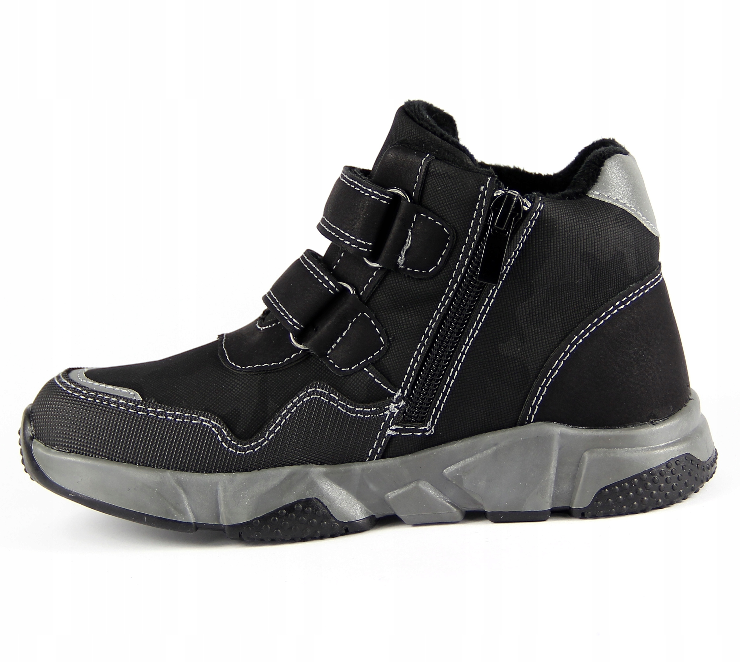 TRZEWIKI CHŁOPIĘCE BUTY OCIEPLANE ODBLASKI RZEP 32 Kolor czarny