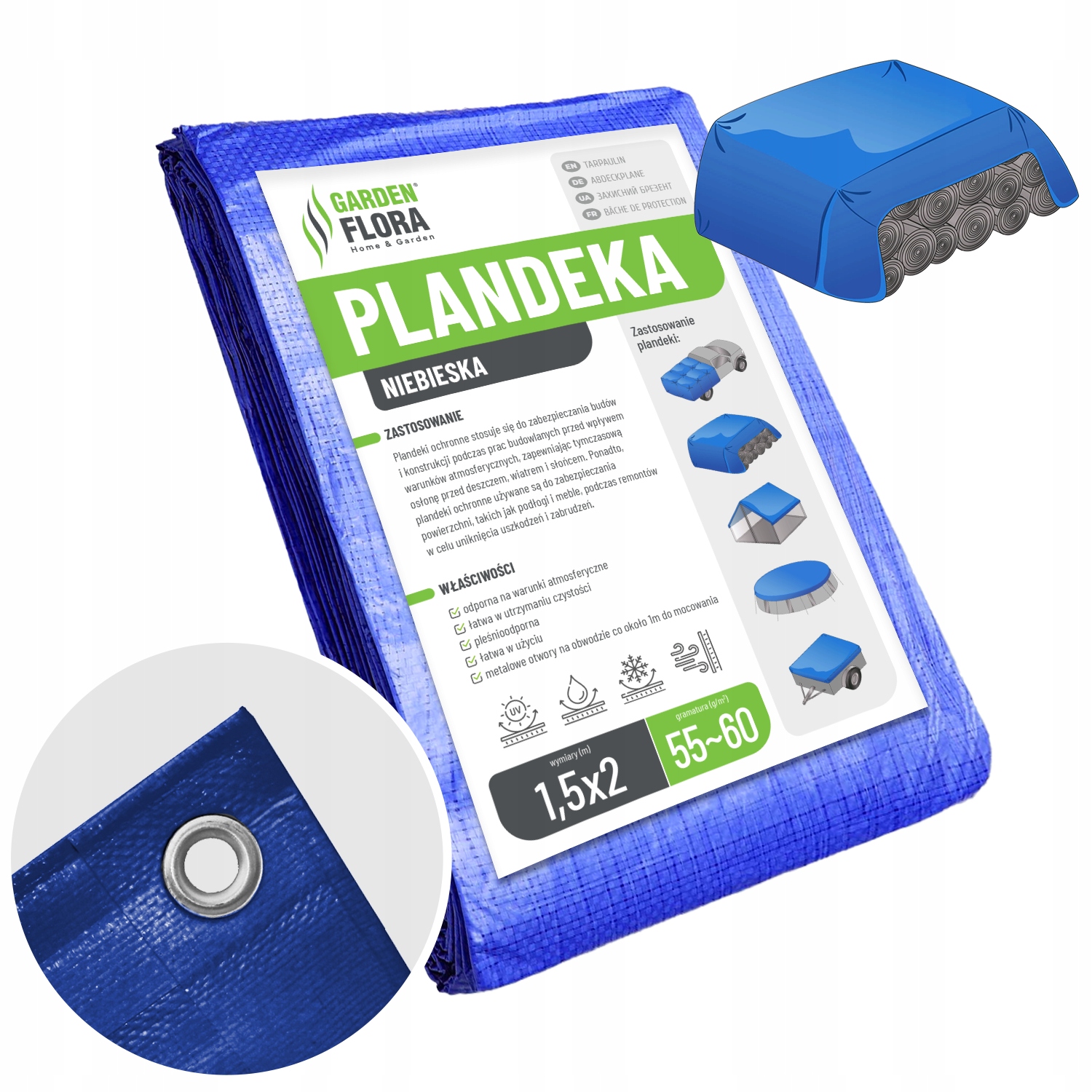 PLANDEKA SOLIDNA OKRYCIE TARAS WYTRZYMAŁA 1,5x2