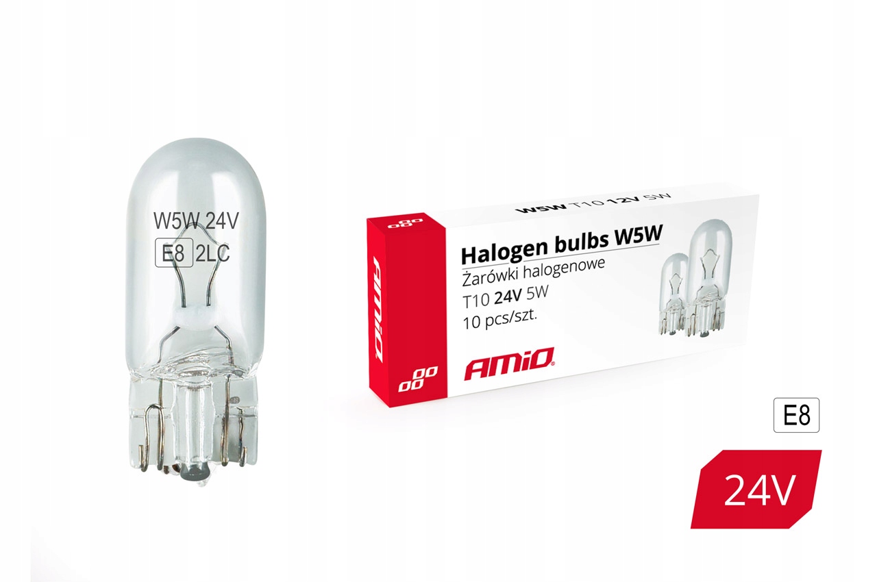 

Żarówki halogenowe W5W T10 5W 24V 10szt. (E8)