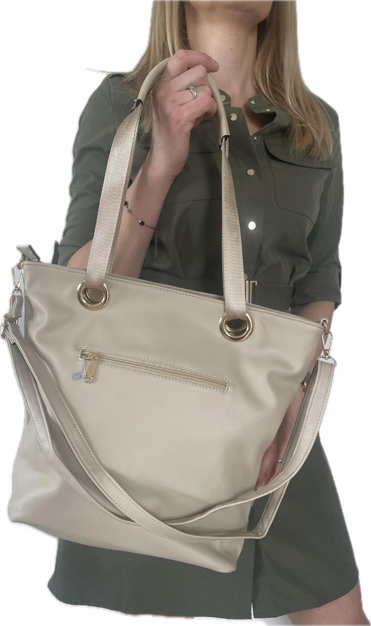 BEŻOWA TOREBKA DAMSKA WOREK shopper A4 Model worek shopper