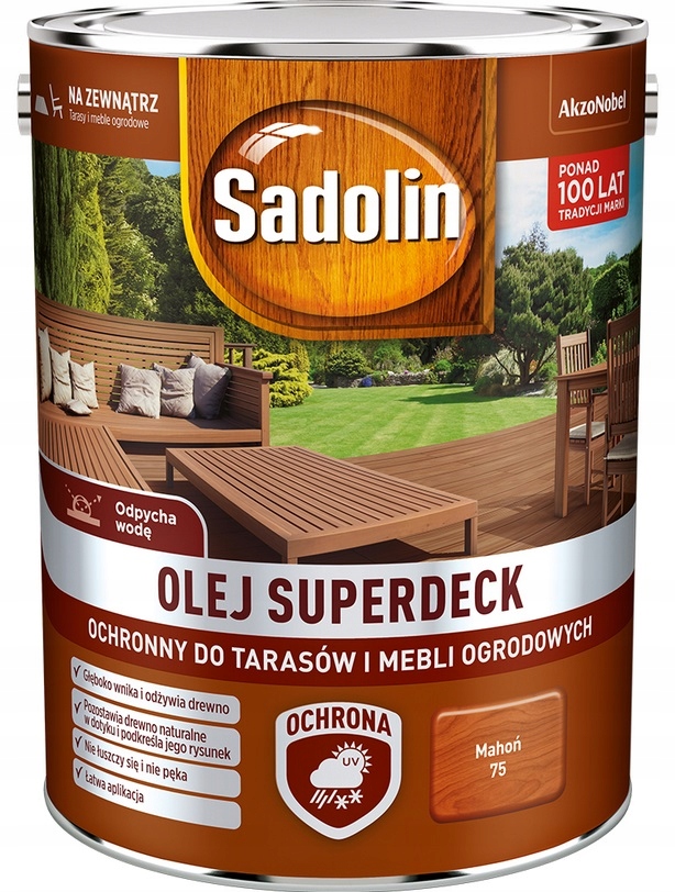 SADOLIN SUPERDECK olej do drewna mahoń, 5l +GRATIS Zastosowanie na zewnątrz