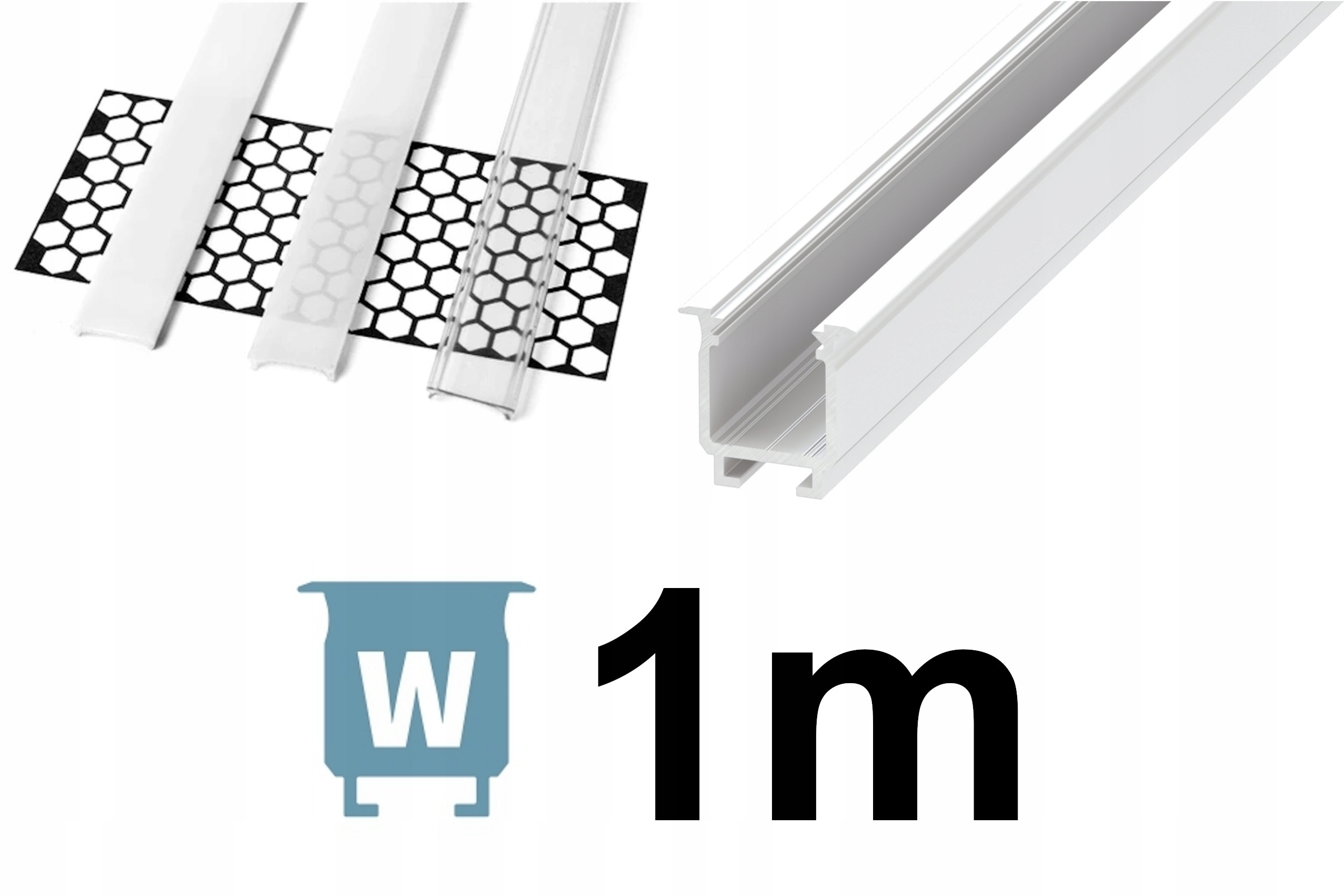 PROFIL DO TAŚM LED ALUMINIUM TYP W + KLOSZ BIAŁY