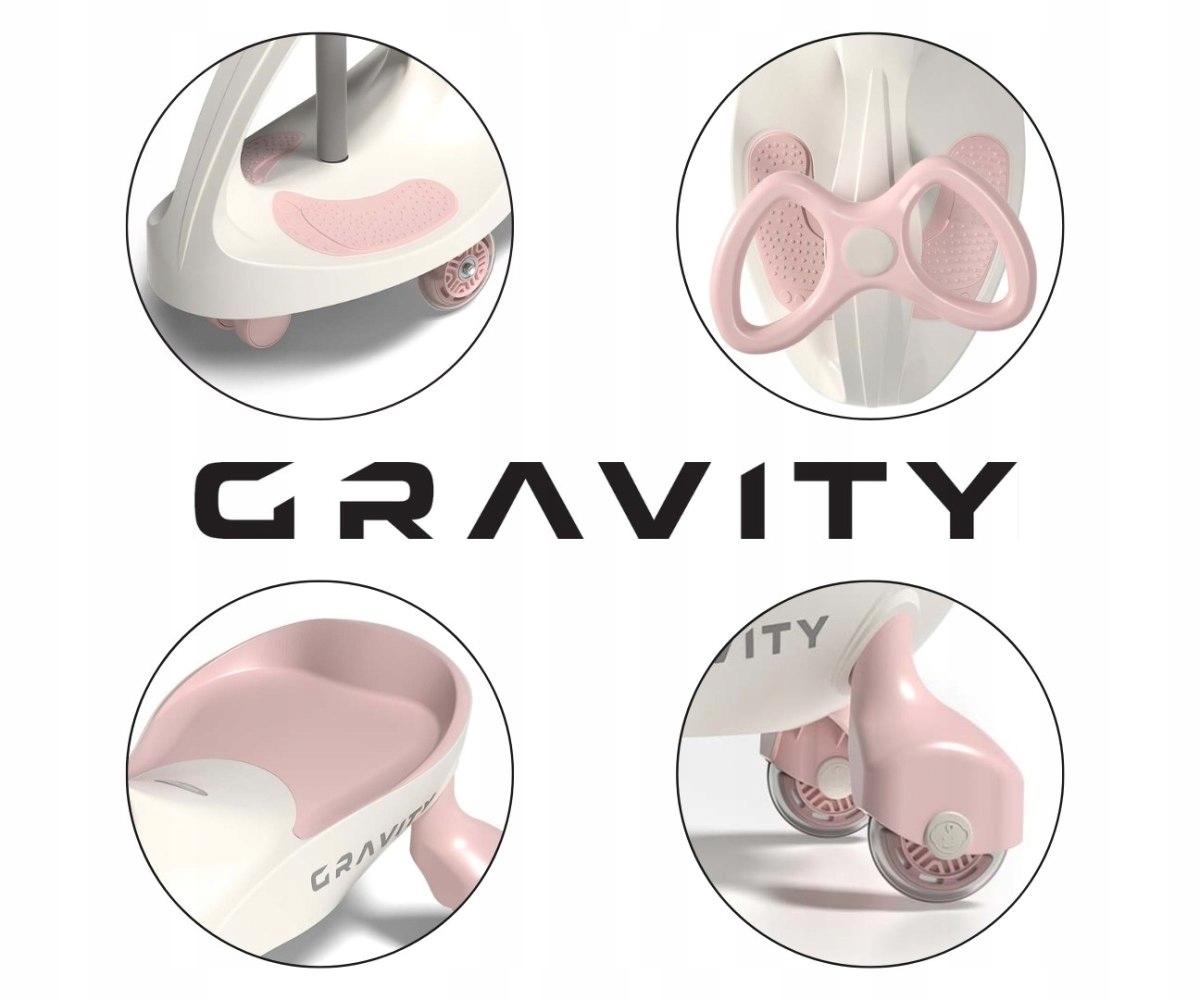 „Gravity Ride-On“ vaikams, šviečiantys LED ratukai, „Gravity Pink Milly Mally“, spalva rožinė