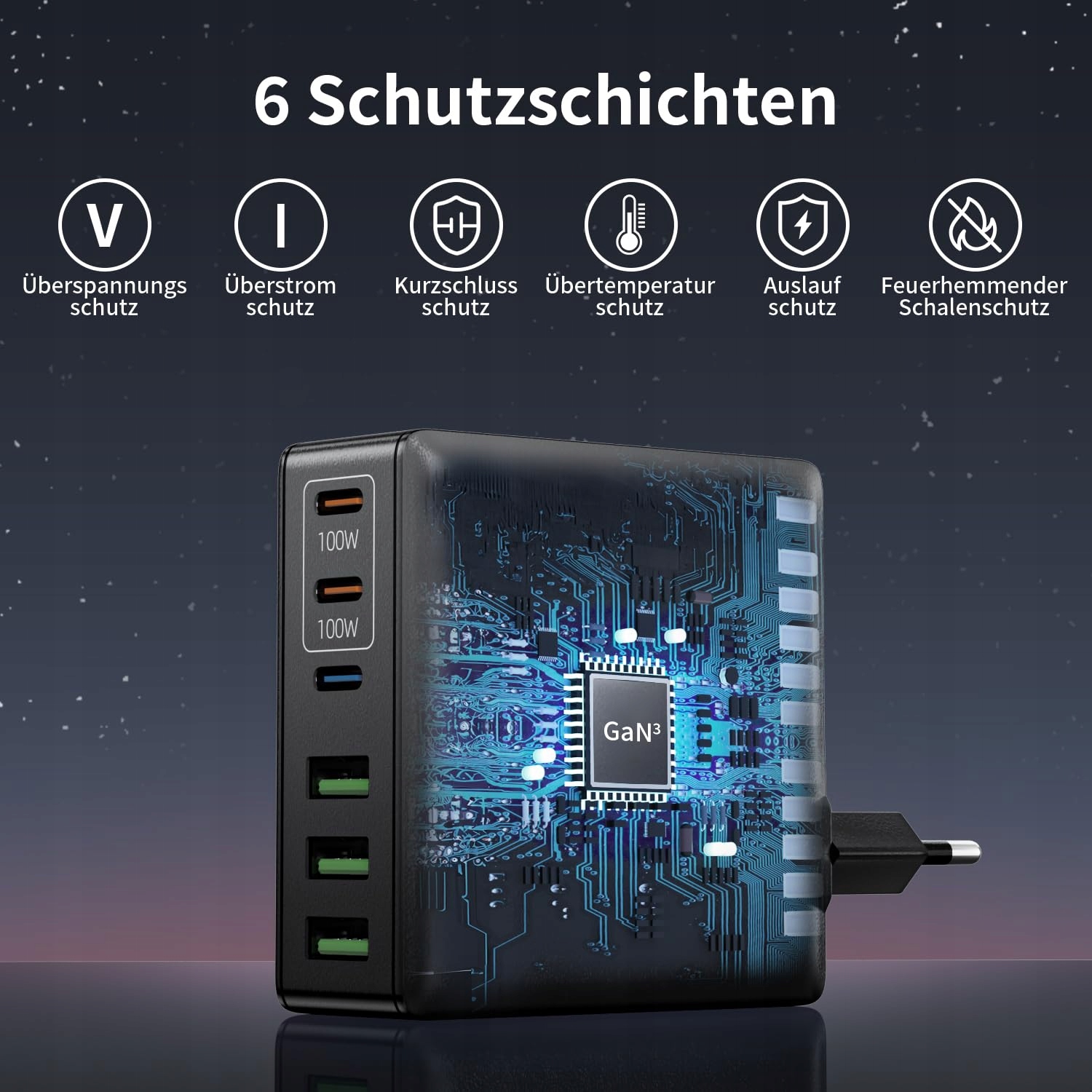 HSSNS Ładowarka USB-C 300W 6 Portów Szybkie Ładowanie GaN PD MacBook iPhone — miniatura 6
