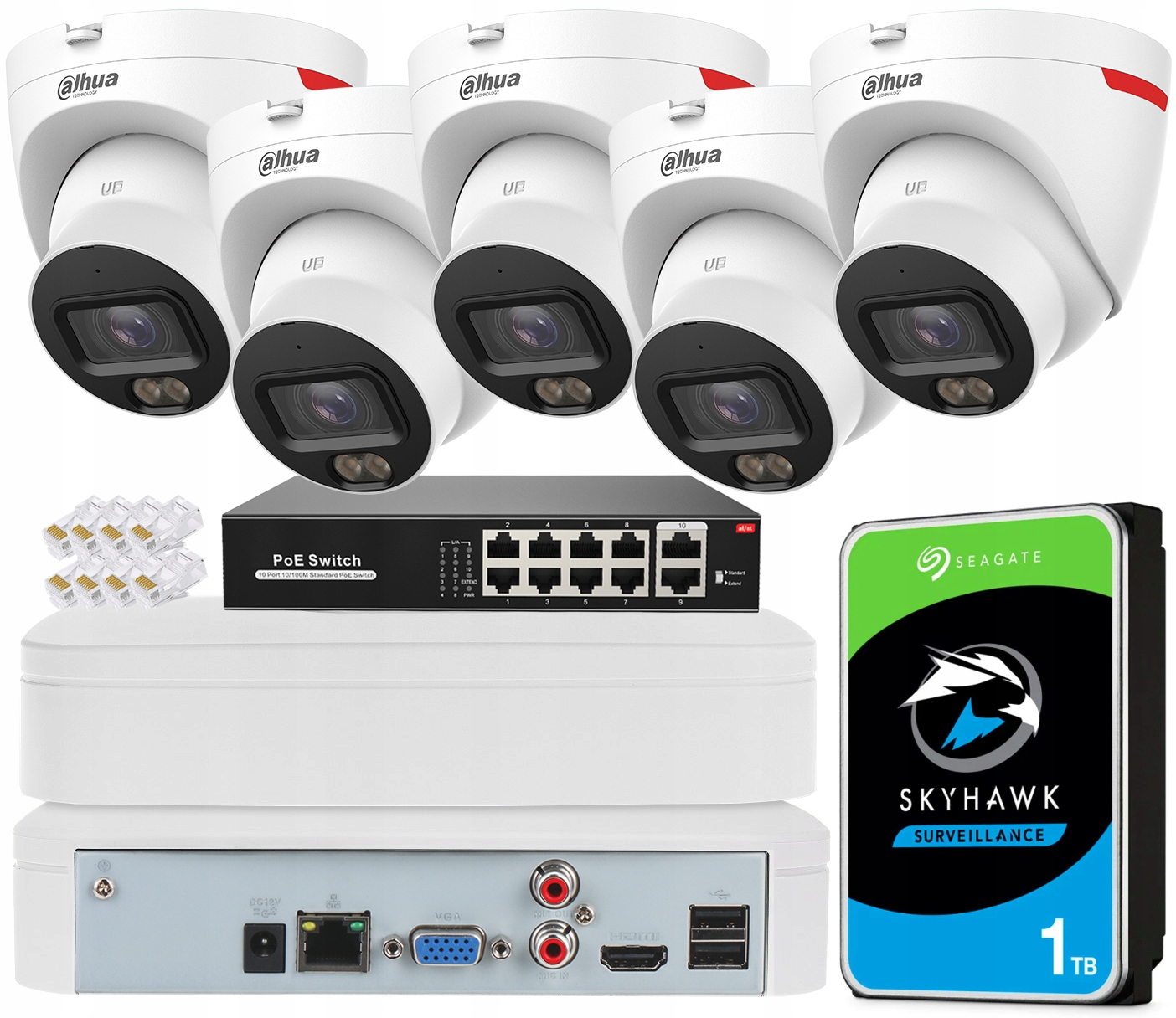 Sada na monitorovanie Dahua 5 kamier IPC-HDW2449T-S-PRO PoE 4Mpx Dahua WizColor