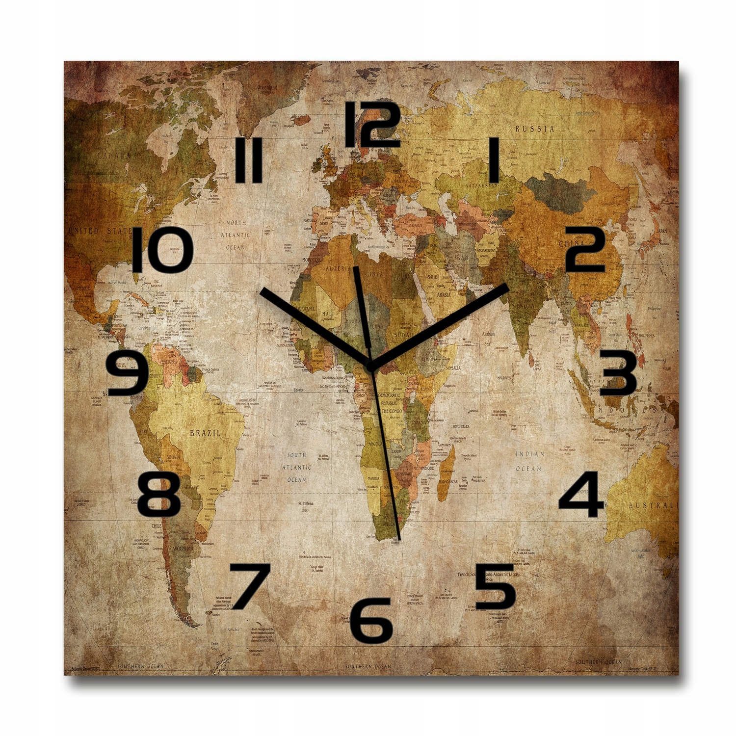 

Szklany duży zegar wiszący Mapa polityczna 60x60cm