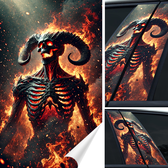 2x Samolepka na sloupek Sloupky dveří Auta Démon Ďábel V Ohni 50x30
