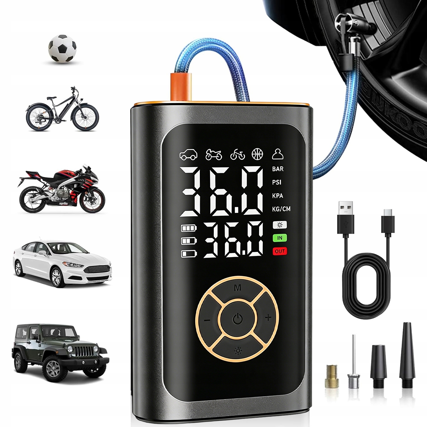 Cyklistická pumpa Bezdrátový kompresor do auta Aku 2000 mAh Flesz
