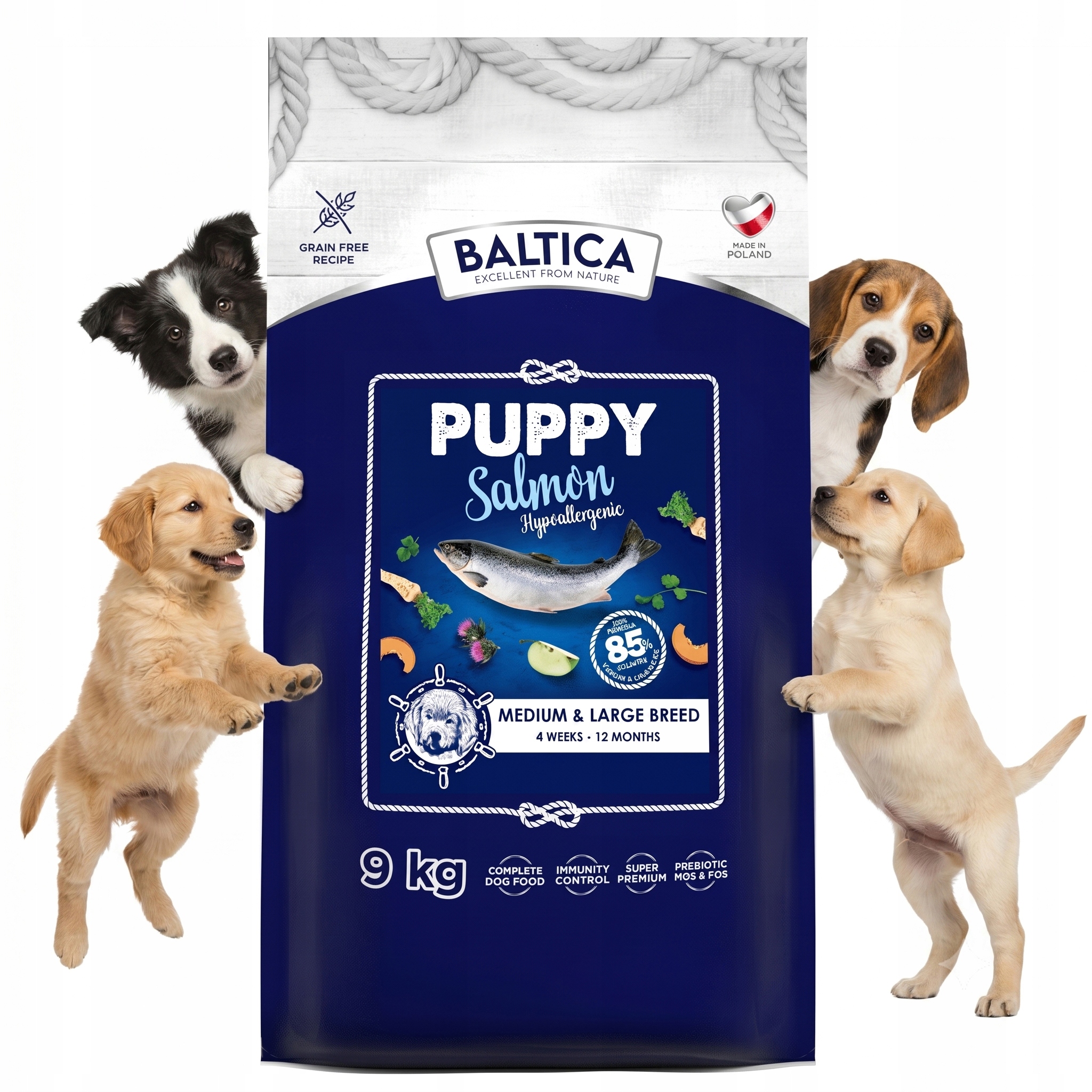 Baltica Puppy Salmon Hypoallergenic Z Łososiem 9KG Szczenięta Średnich Ras