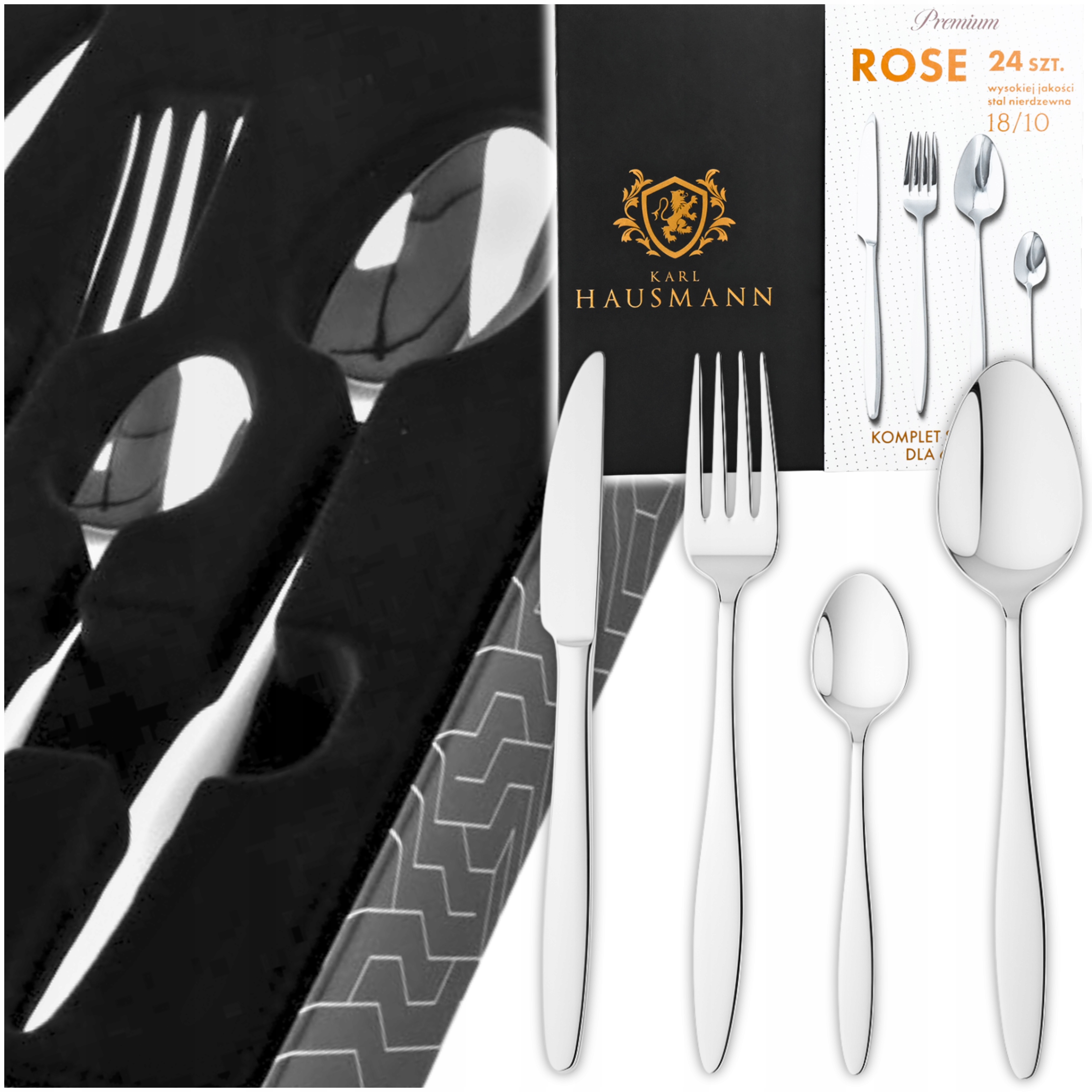 Příbory Sada Příborů Komplet 24ks pro 6os Rose +dárková Krabička, Lesk 18/10