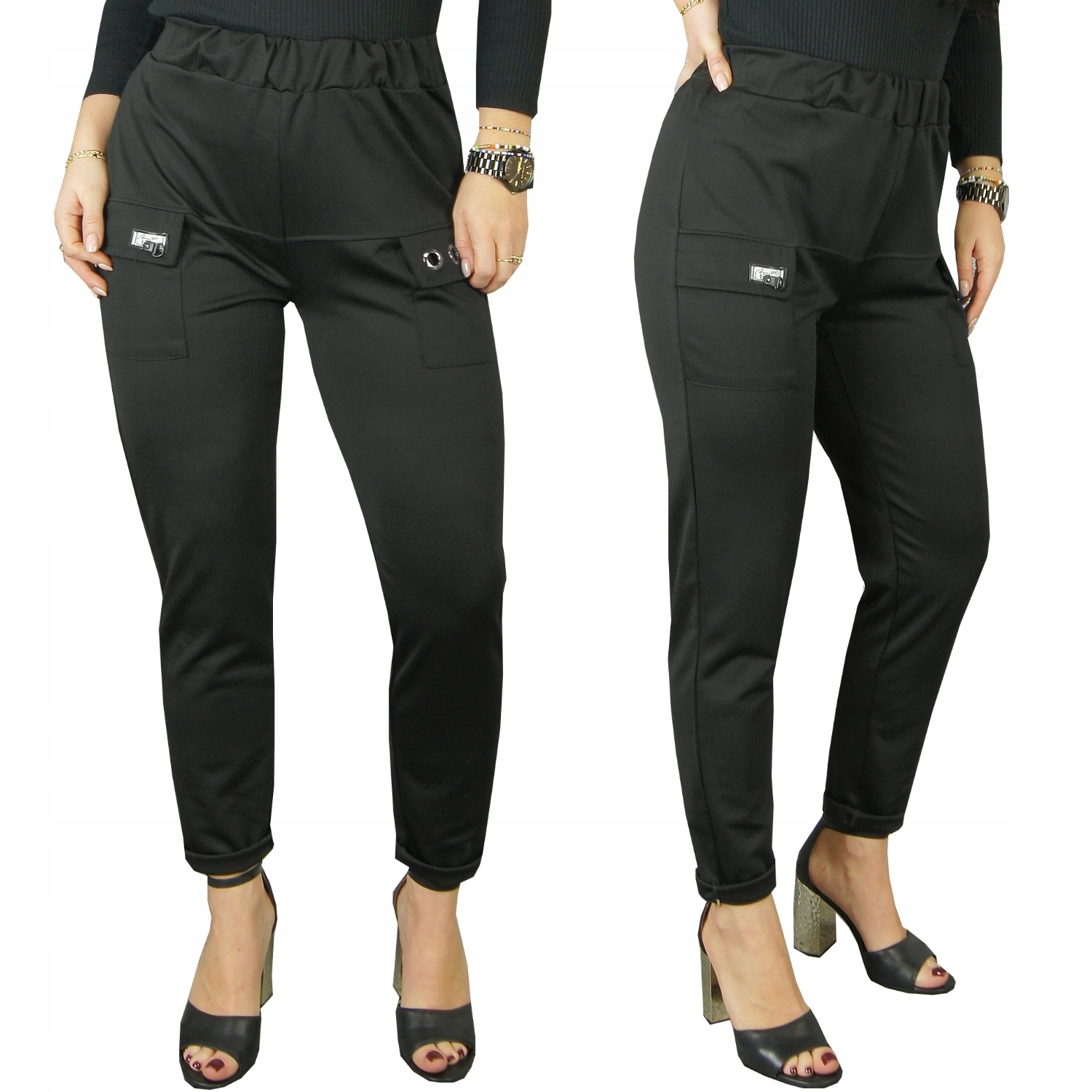 

Modne Spodnie Leginsy Czarne Wysoki Stan Lady, S/m