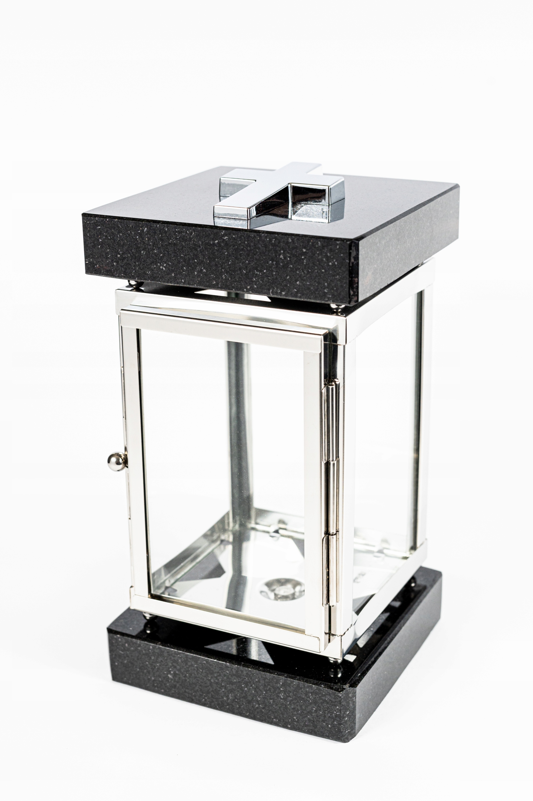 Lampion hřbitovní svíčka na pomník stříbrný nerezová ocel černý granit