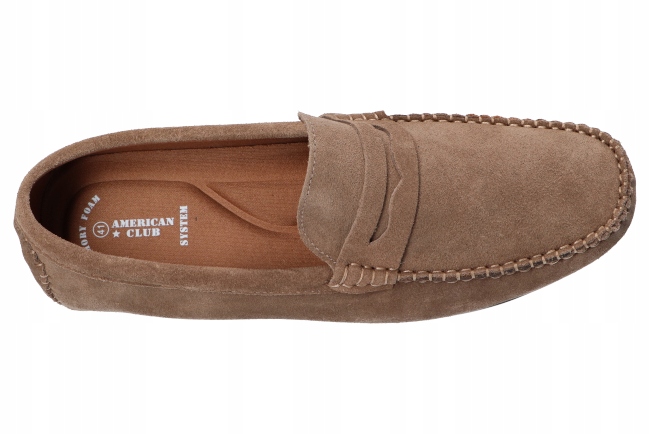 AMERICAN CLUB CY119 PÓŁBUTY SKÓRZANE MOKASYNY BUTY MĘSKIE WSUWANE BEŻOWE 42 Zapięcie wsuwane