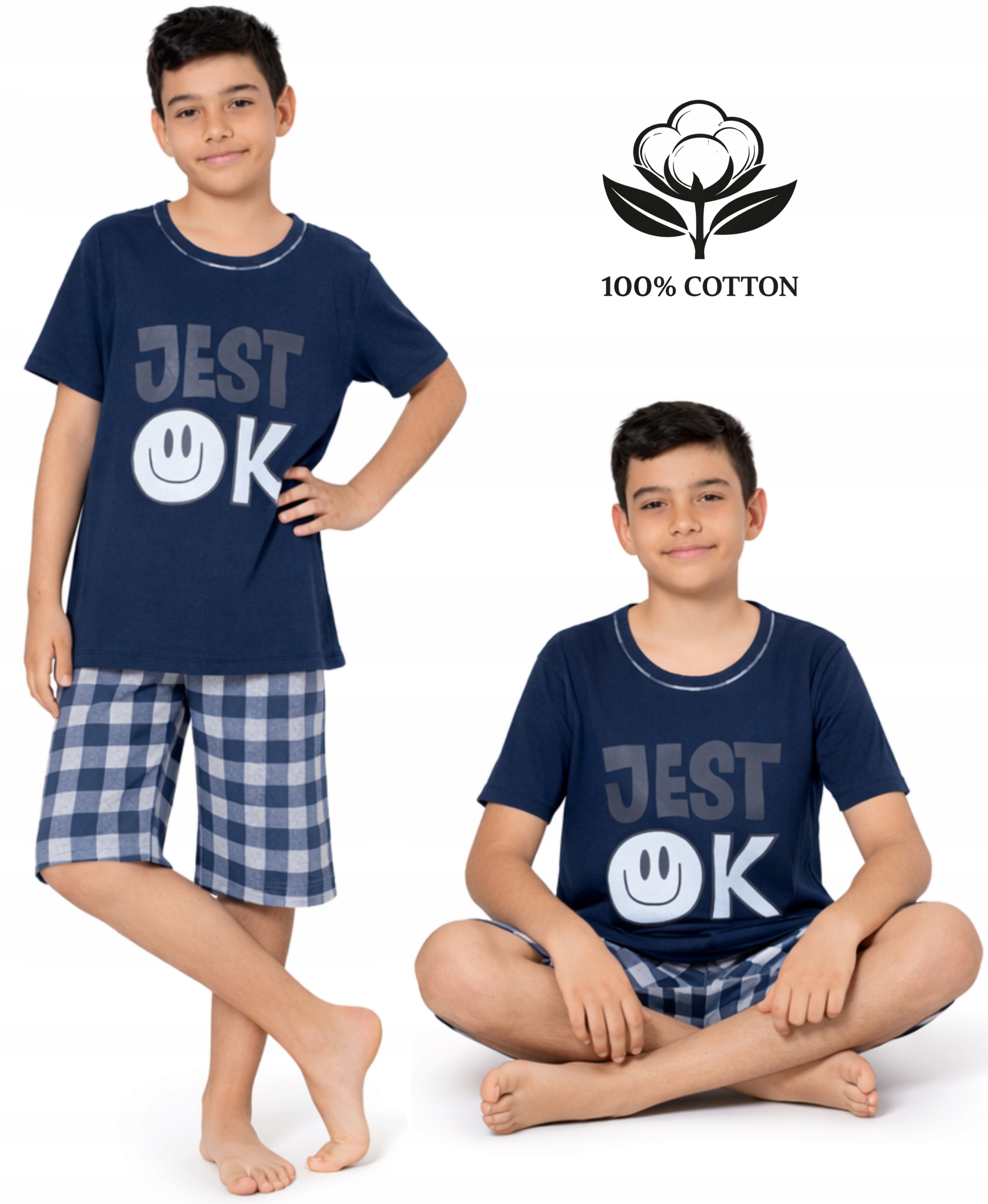 PIŻAMA CHŁOPIĘCA DZIECIĘCA BAWEŁNA KRÓTKI RĘKAW