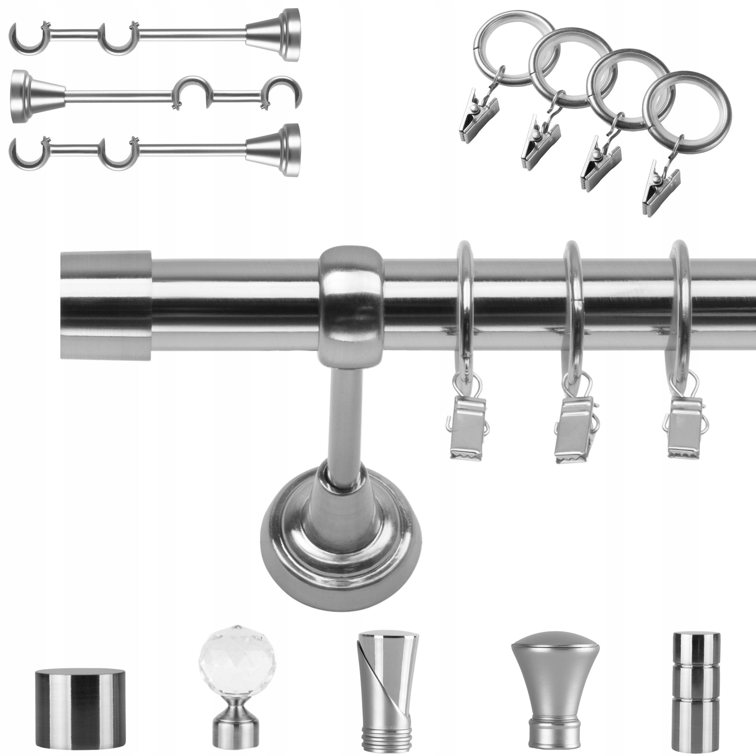 Jednoduchá Garnýž Kovový 340 CM 25 MM S Žabkami, Různé Barvy Zakončení