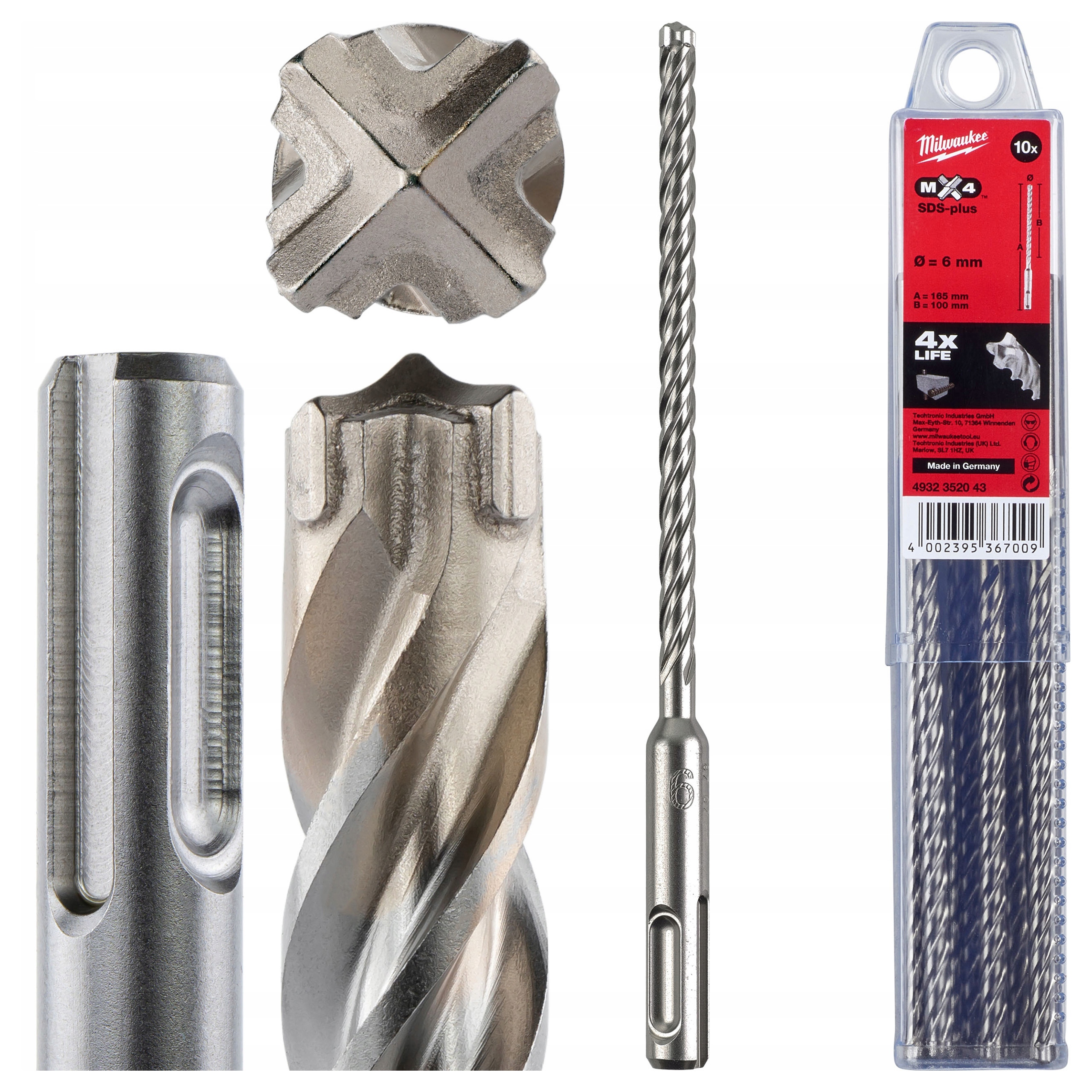 Wiertła do betonu zbrojonego Sds Plus 6 x 100/165 mm 10 szt. Milwaukee MX4
