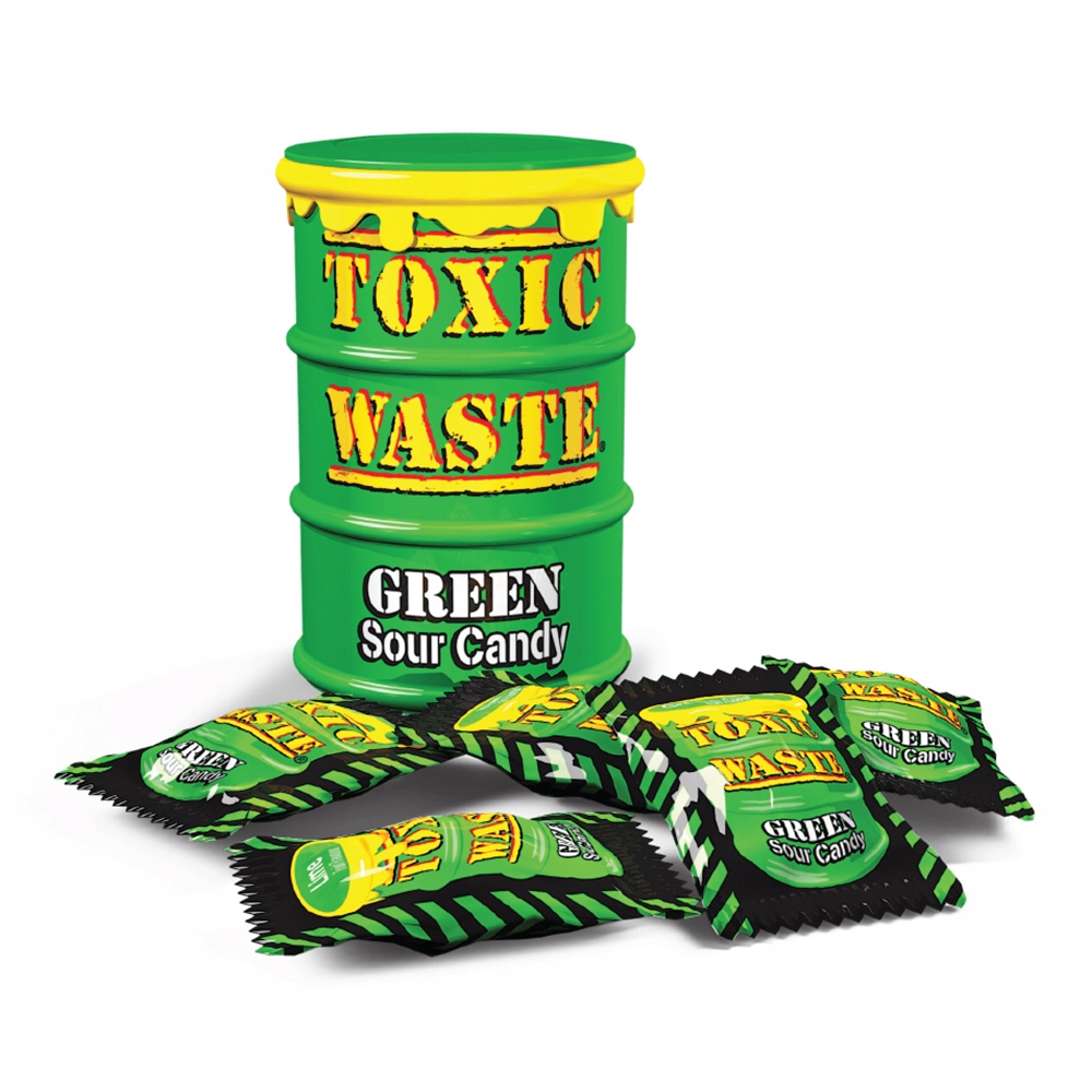 Toxic Waste Green Kyselé bonbóny s ovocnou příchutí 42 g Set: 12 ks