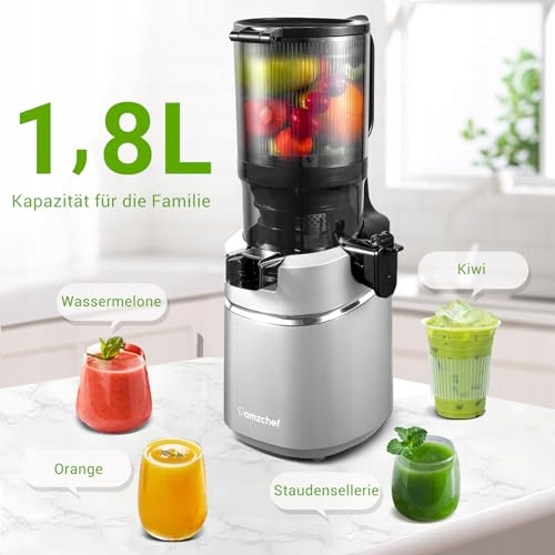 AMZCHEF Wolnoobrotowy Wyciskarka 250W 135MM Do Warzyw i Owoców 1,8L Srebrna — miniatura 2