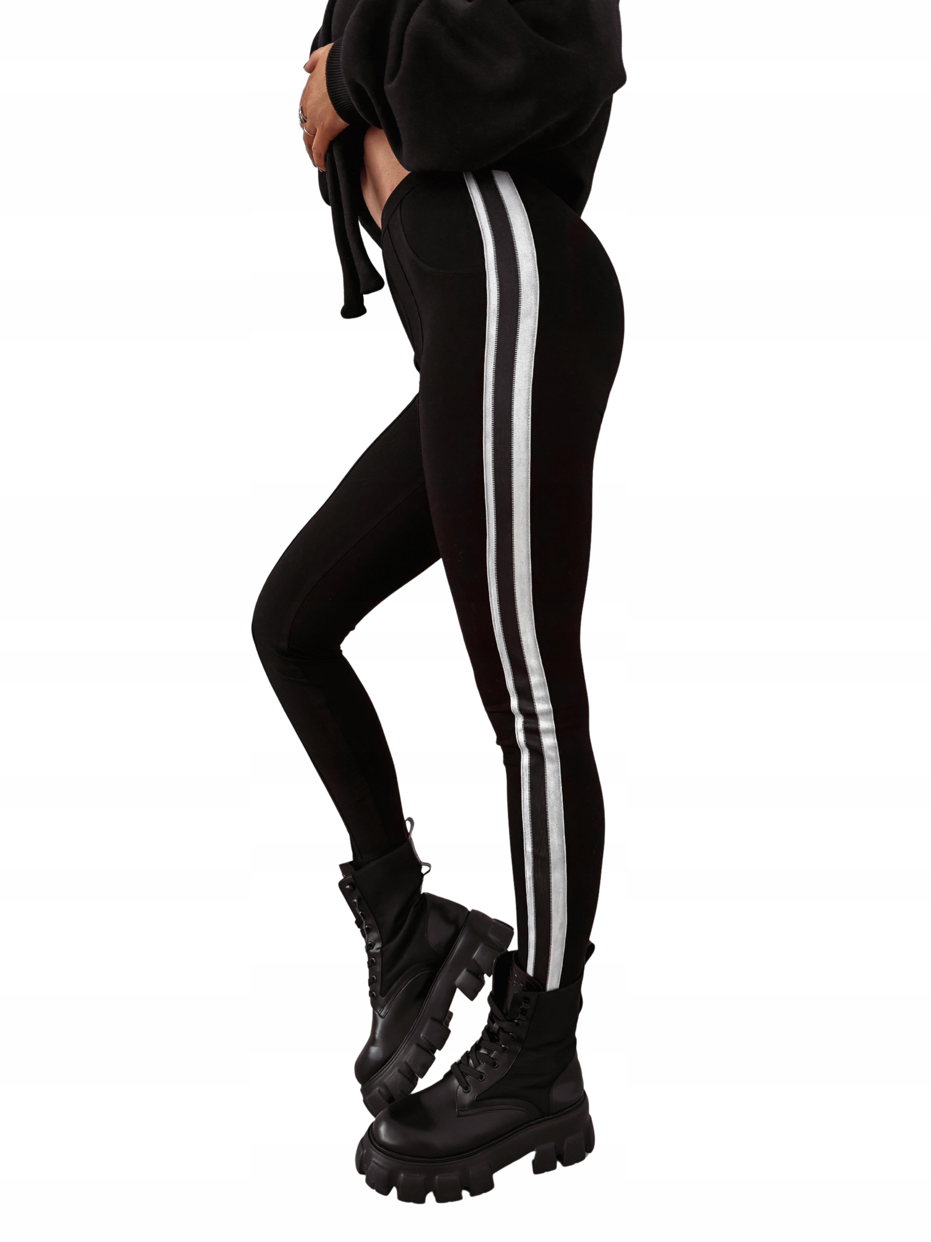 Dámské Strečové Kalhoty 2025 OlaVoga legíny s lampasy, černé, velikost M