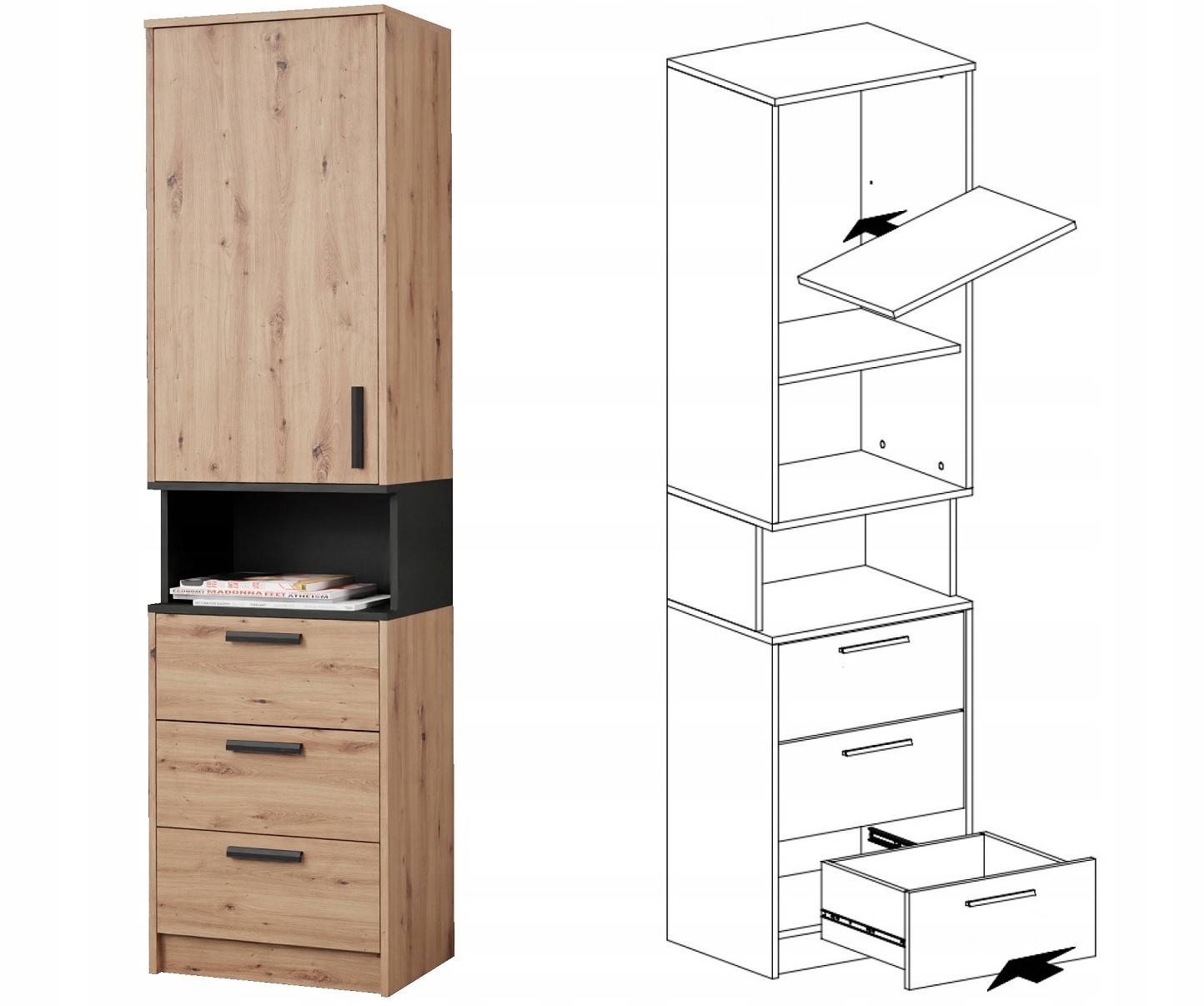 zestaw szafa narożna półkami regał szufladami bieliźniarka rogowa Grant 15 Liczba elementów w zestawie 2