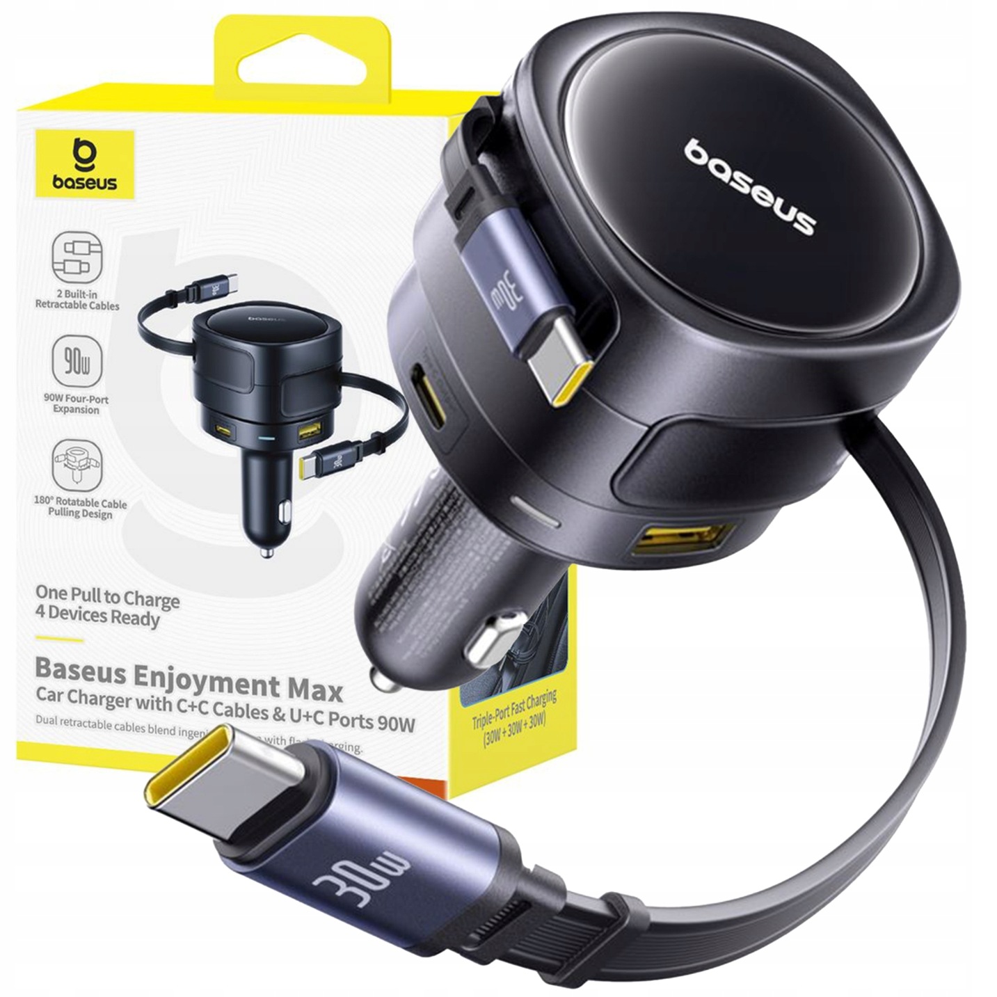 Baseus 2xUSB-C 90W + kabel USB-C USB Czarny