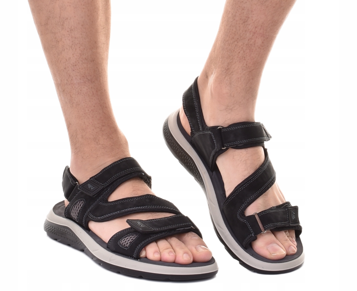 SANDAŁY MĘSKIE KLASYCZNE NA RZEPY MIĘKKA KOMFORTOWA WKŁADKA CZARNE