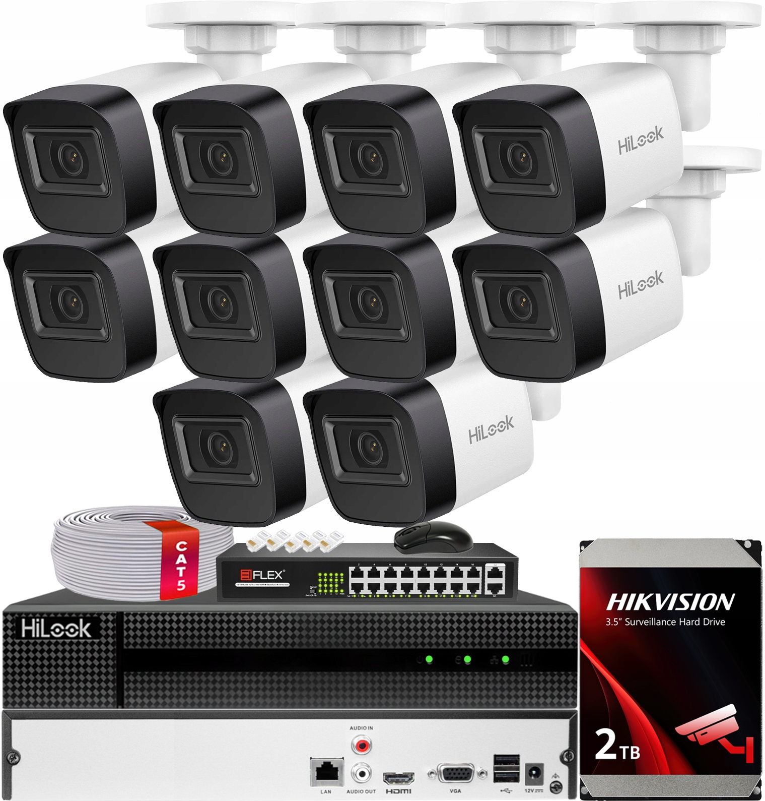 Sada pro monitorování 10x Kamera IPC-B141H-C 4Mpx HiLook od společnosti Hikvision