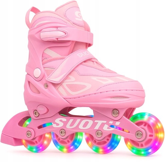 Dětské kolečkové brusle nastavitelné velikosti 32-36 s Led světly, růžové, pro rekreační bruslení, ložiska ABEC7